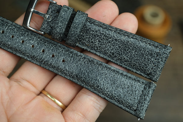 LEATHER WATCH STRAP, BLACK DISTRESSED LEATHER WATCH BAND.