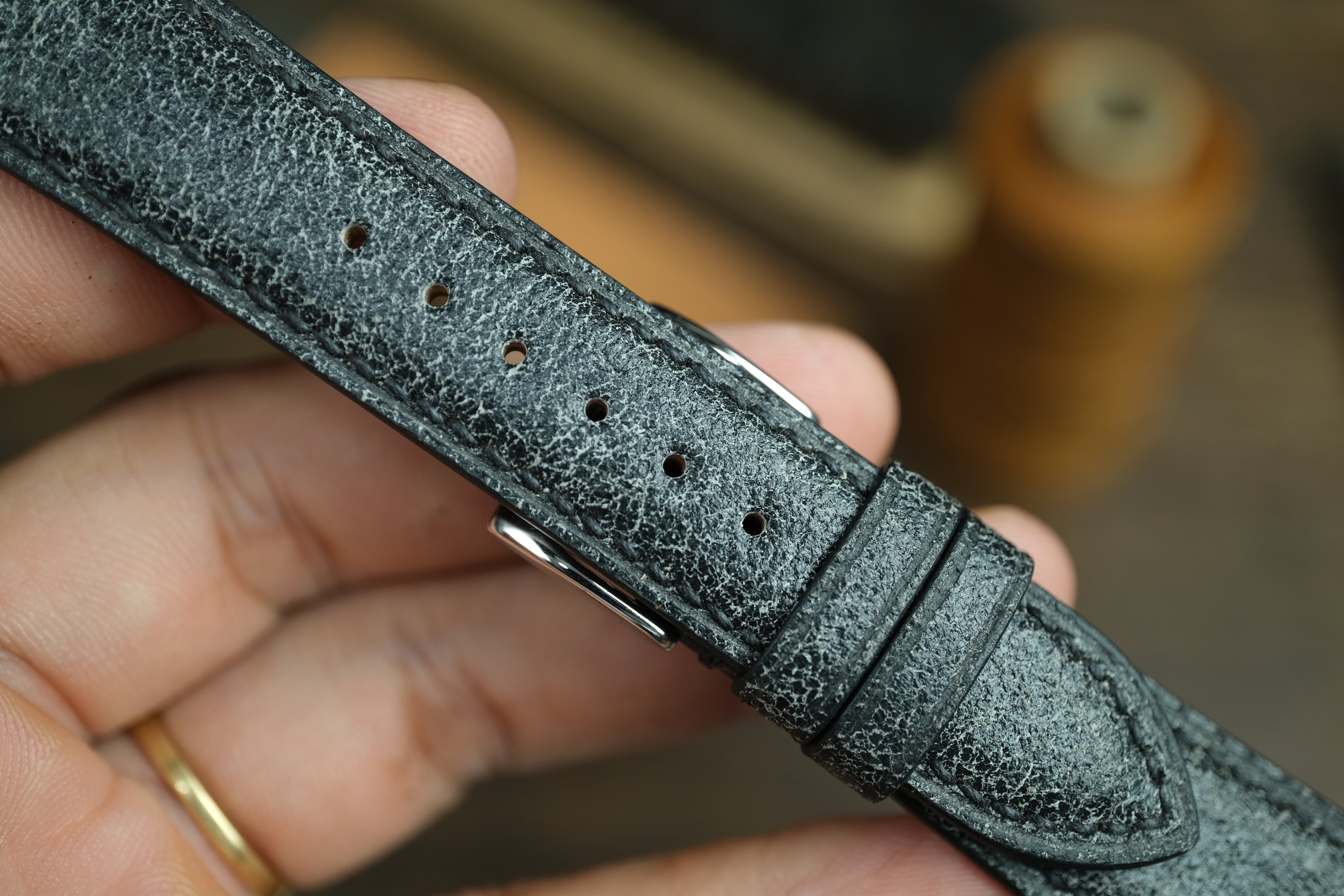 Black Distressed Leather Watch Strap