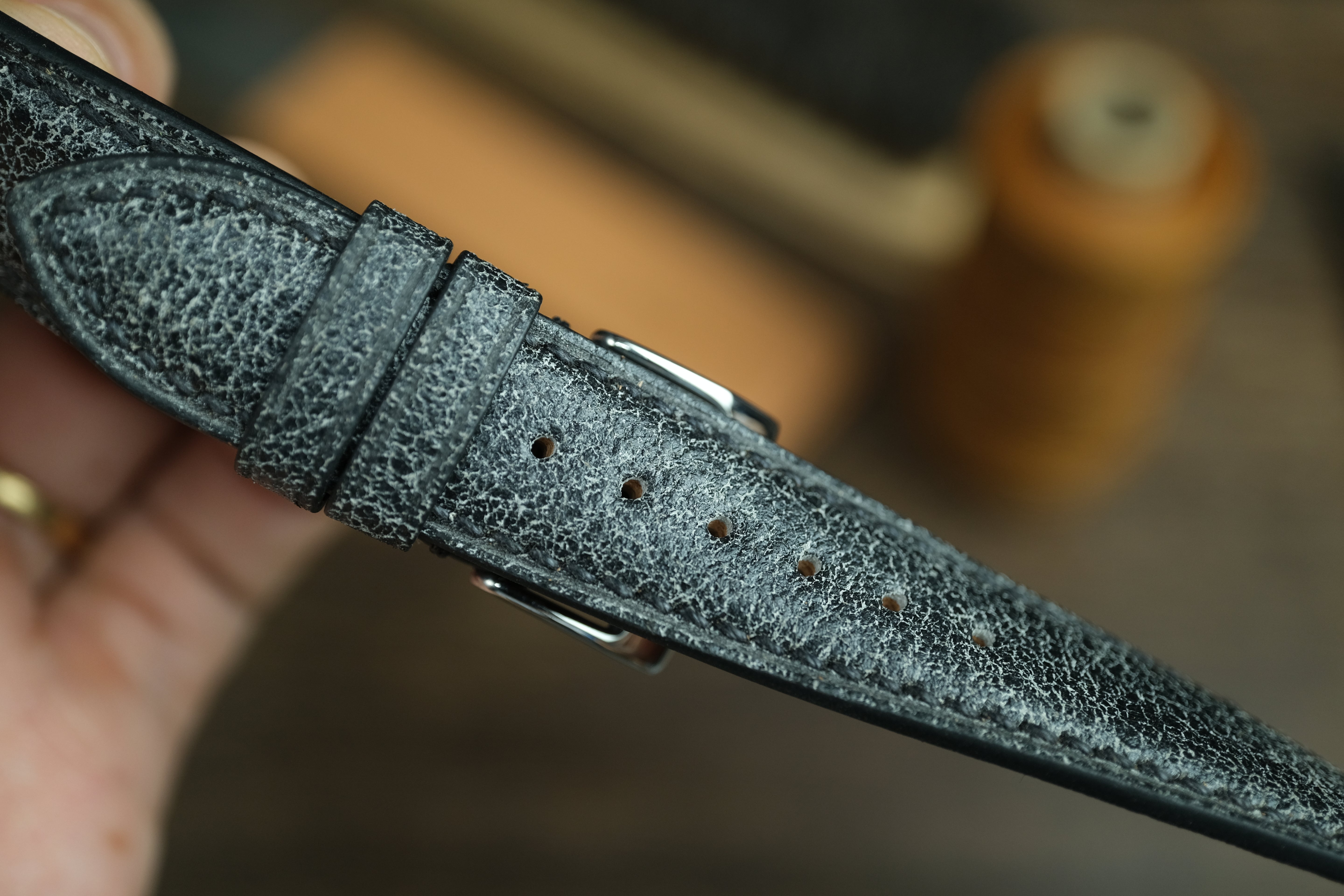 Black Distressed Leather Watch Strap