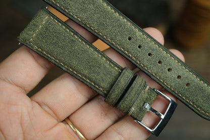 Olive Green Distressed Leather Watch Strap