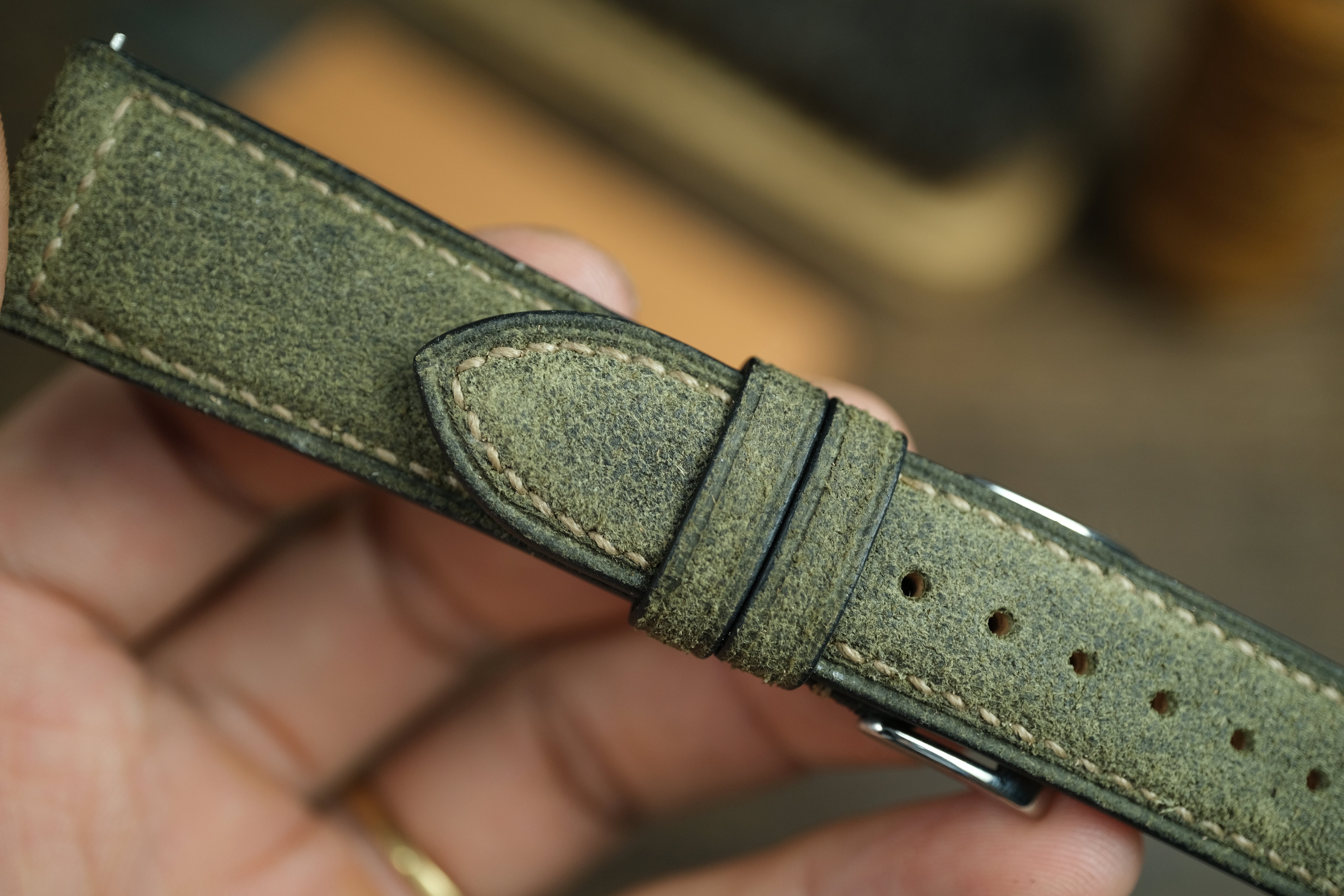 Olive Green Distressed Leather Watch Strap