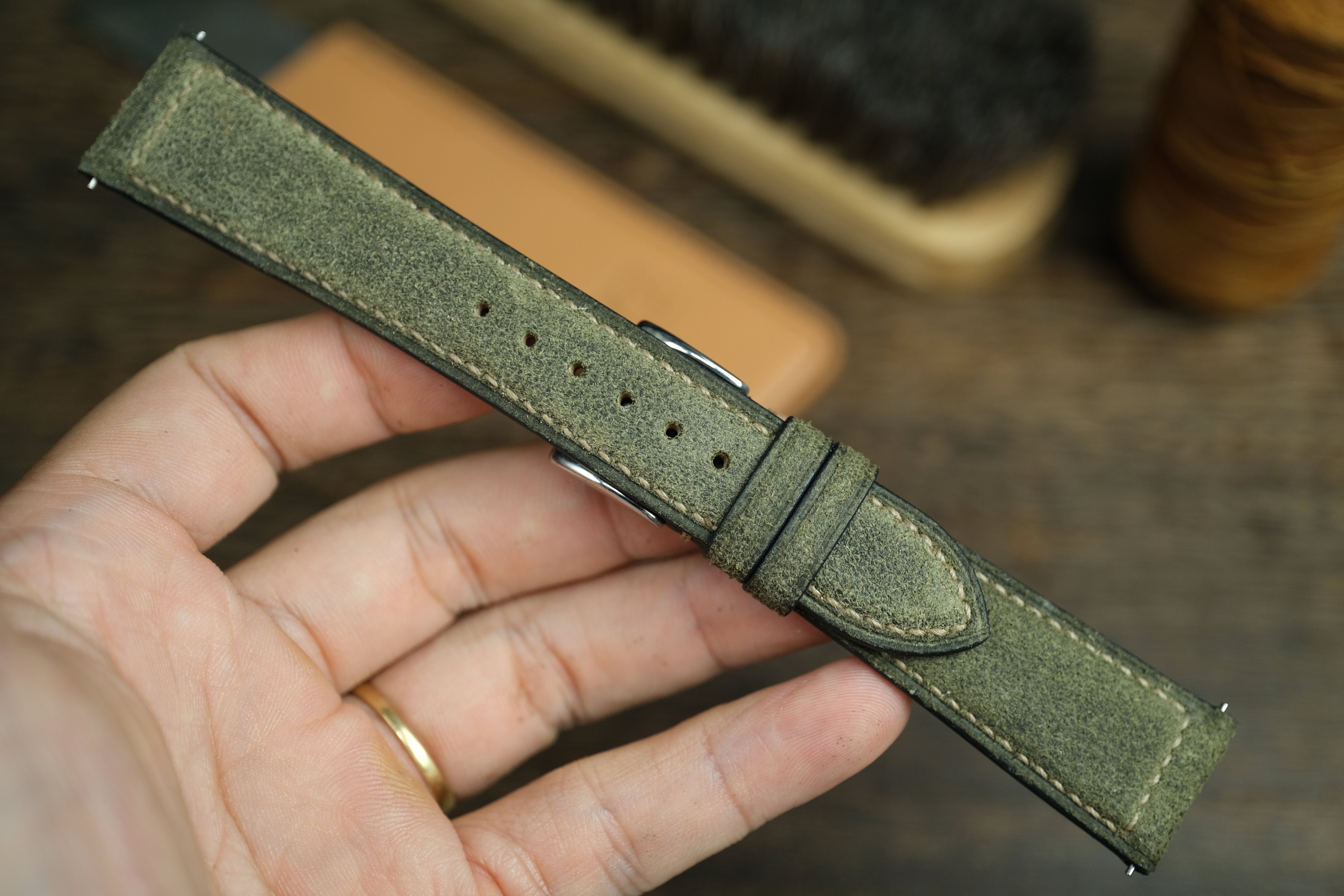 Olive Green Distressed Leather Watch Strap