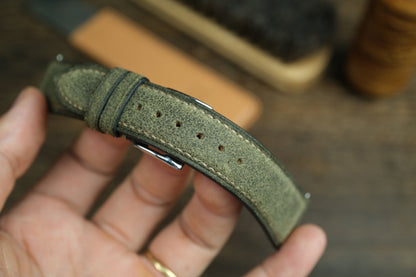 Olive Green Distressed Leather Watch Strap