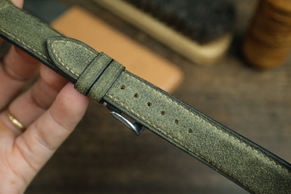 Olive Green Distressed Leather Watch Strap