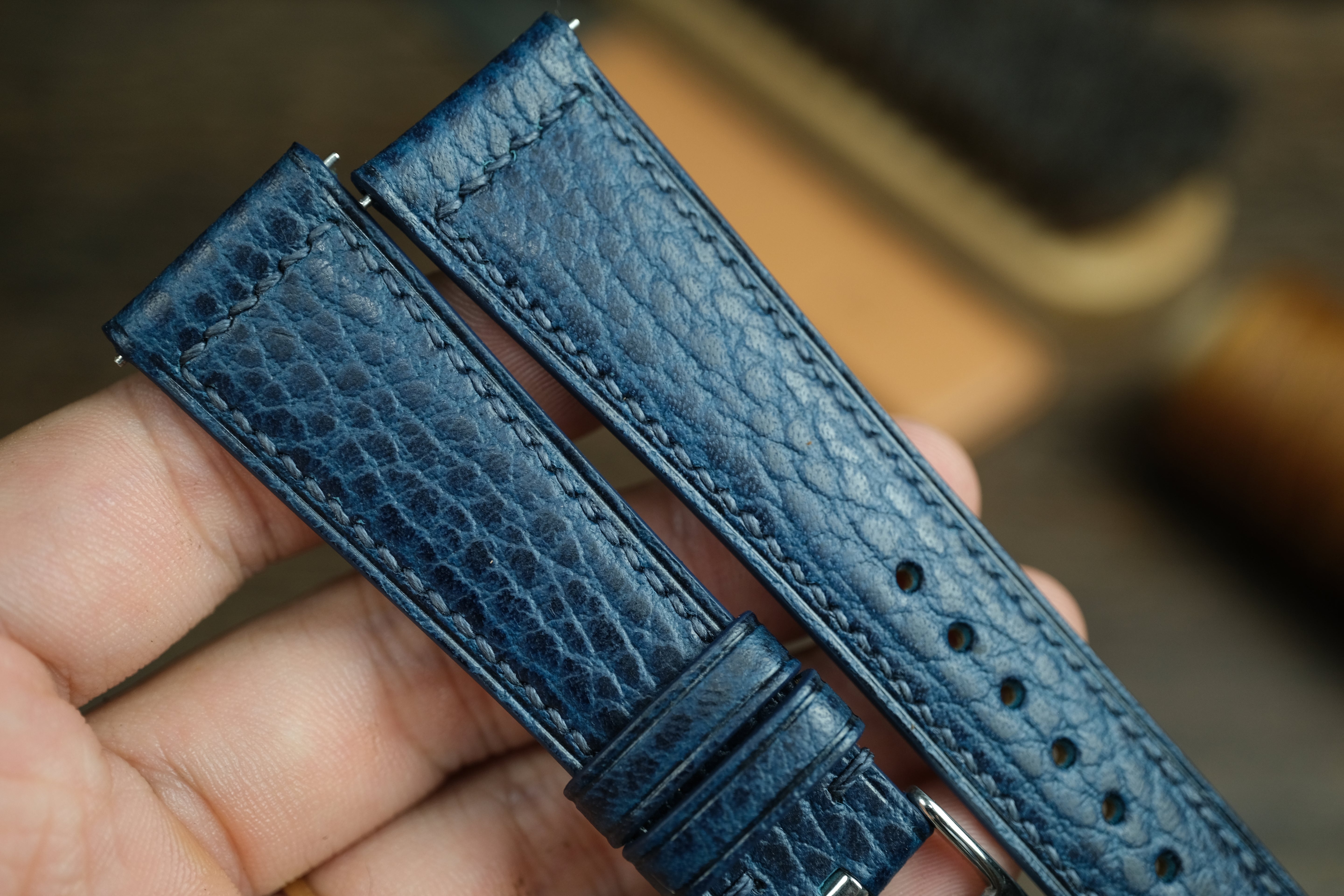 Blue Dollaro Leather Watch Strap