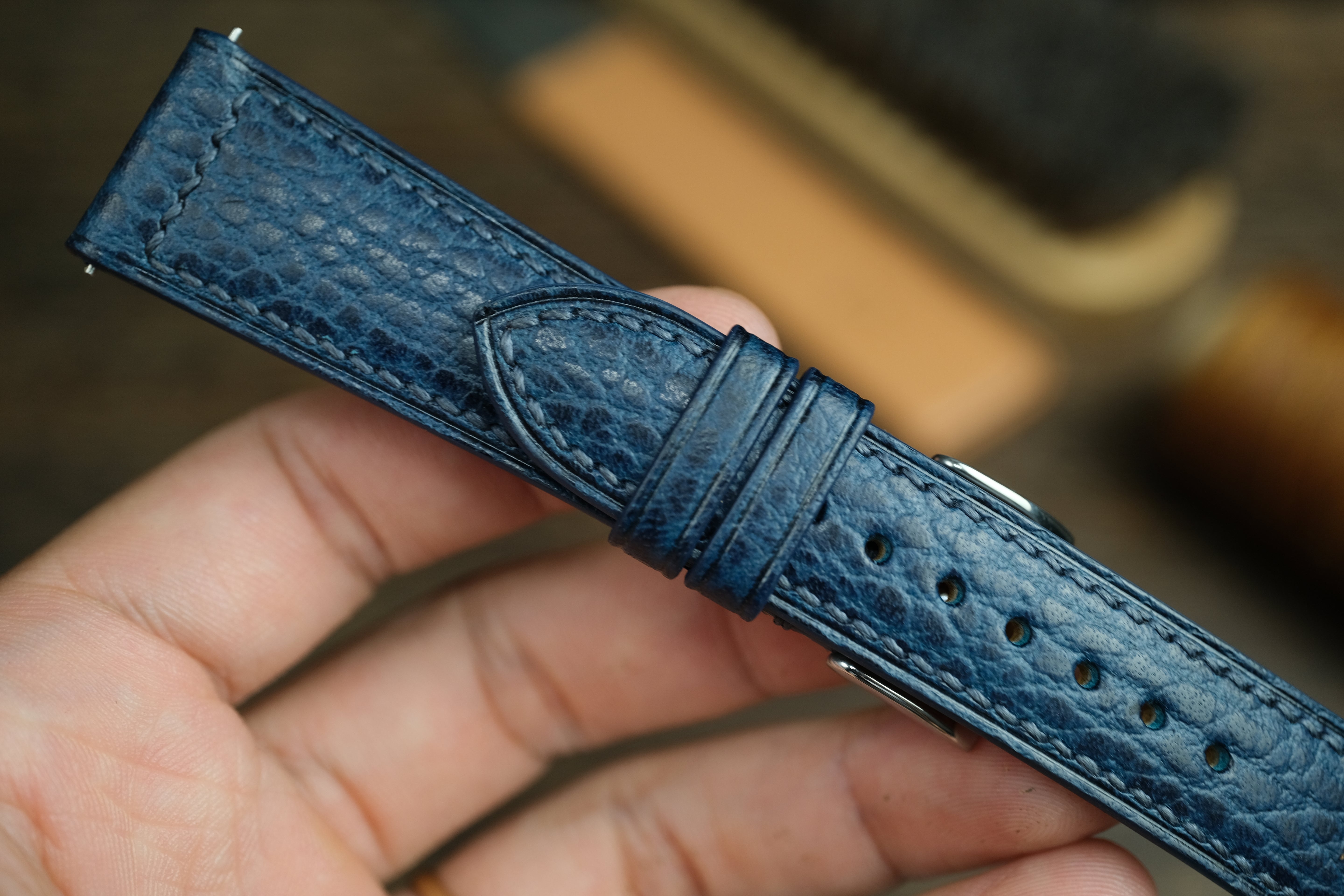 Blue Dollaro Leather Watch Strap