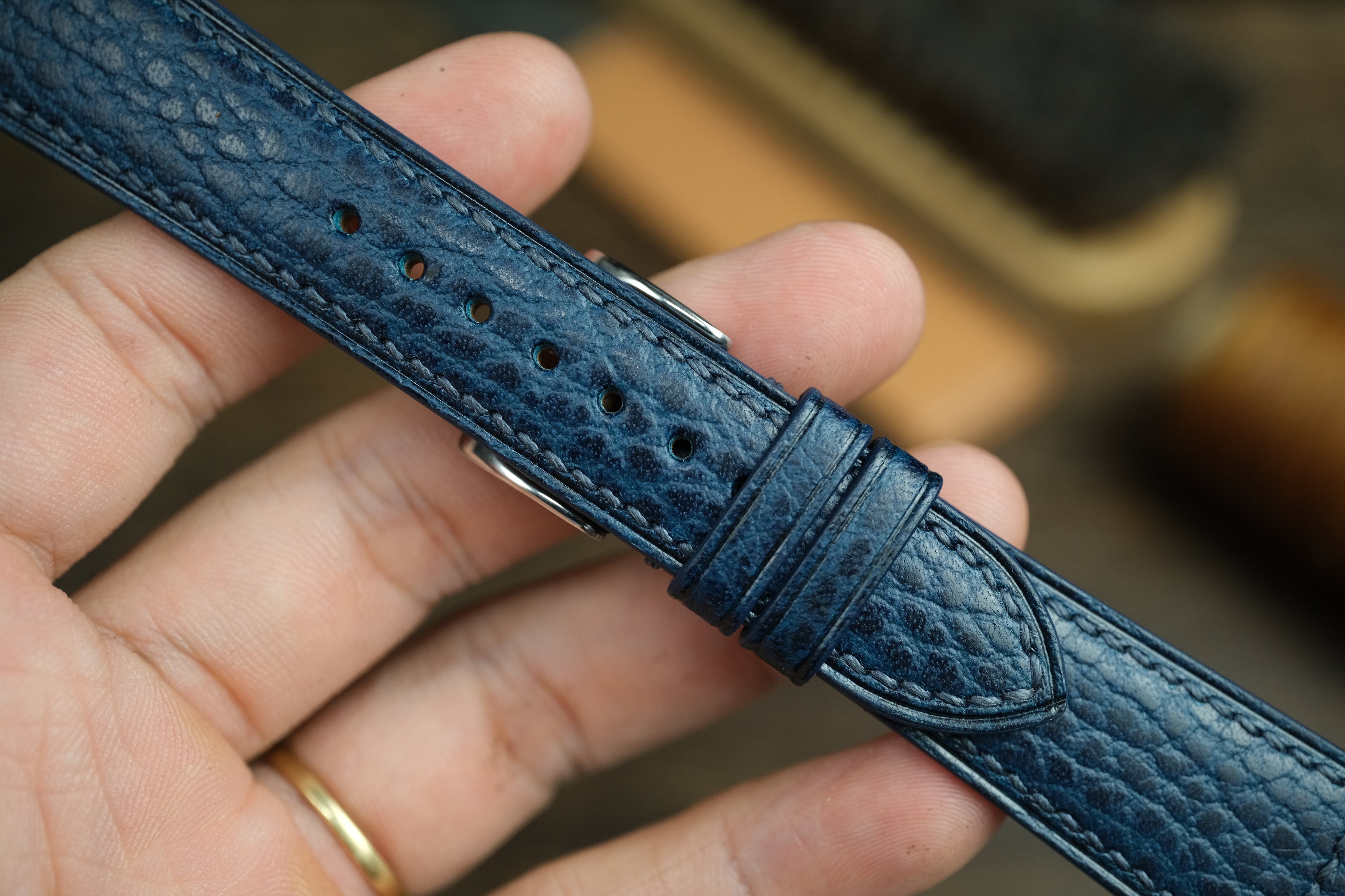 Blue Dollaro Leather Watch Strap