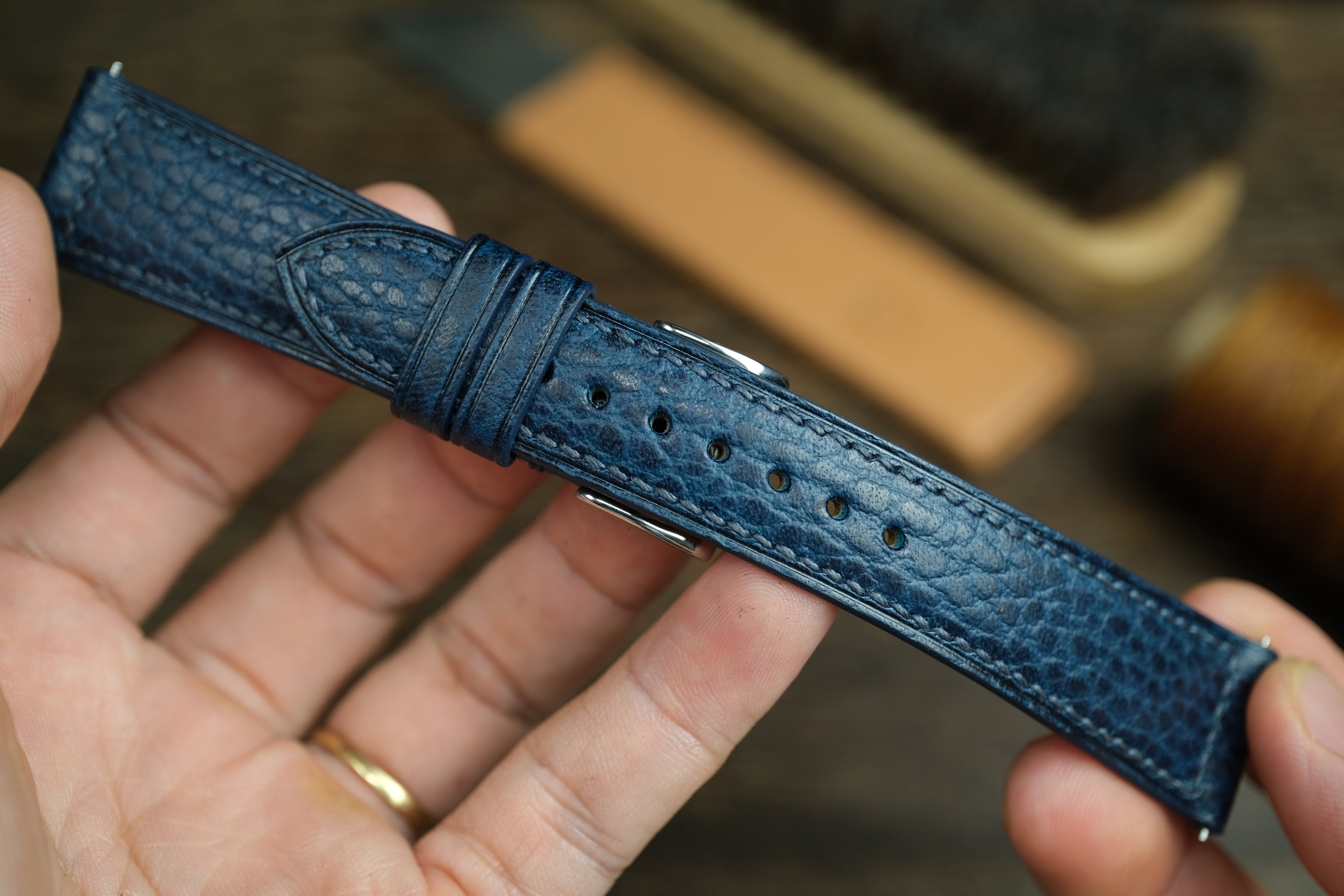 Blue Dollaro Leather Watch Strap