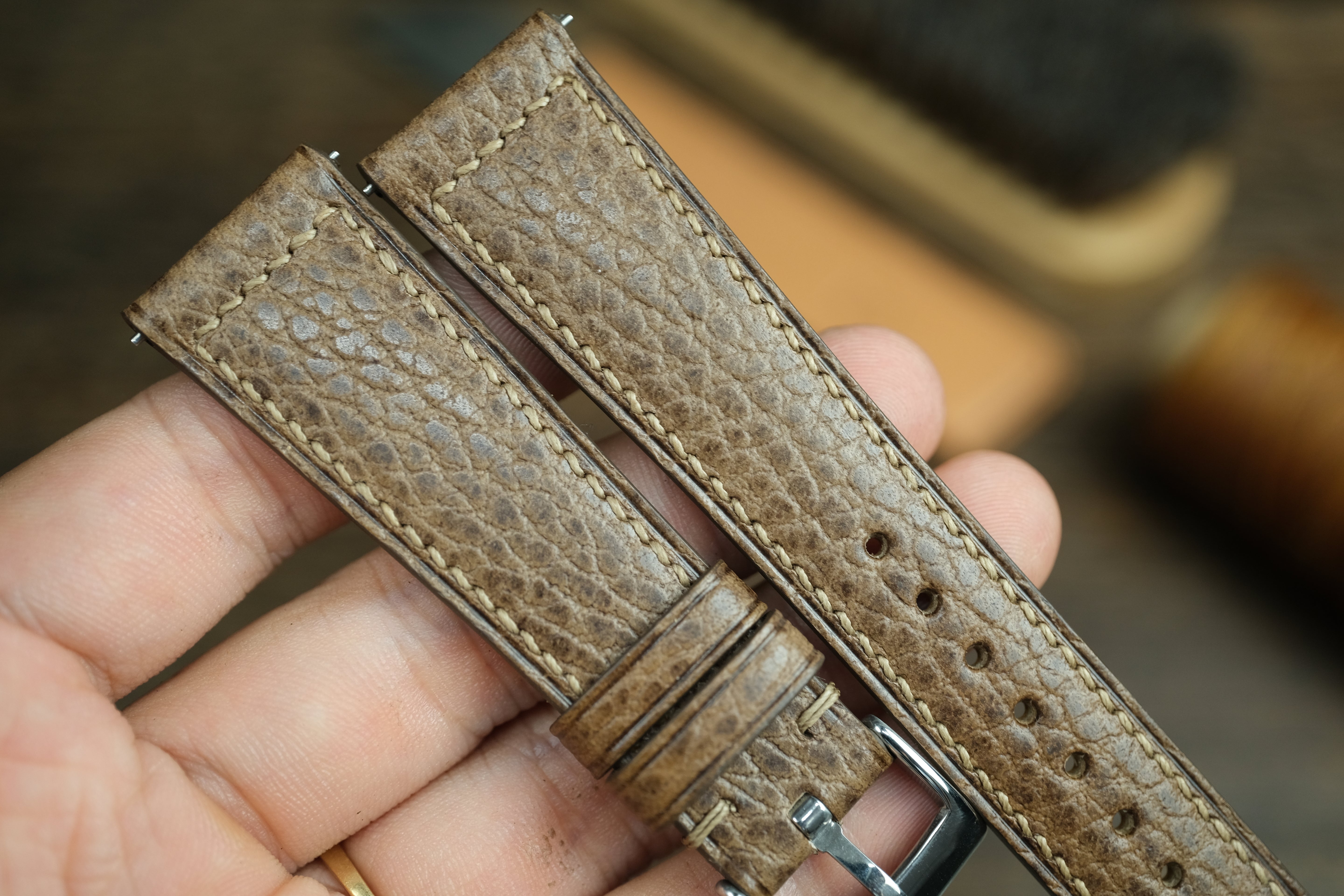 Taupe Dollaro Leather Watch Strap