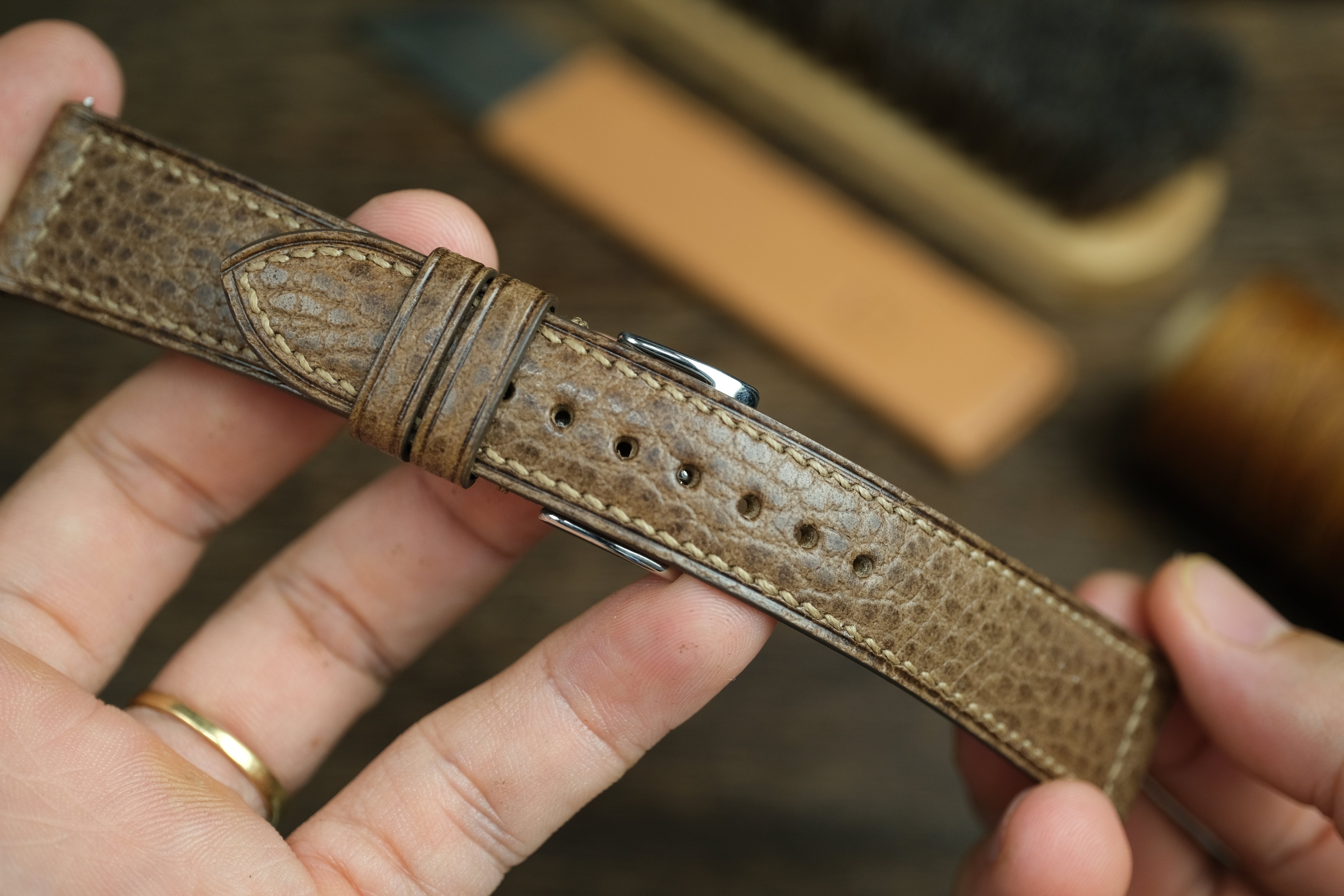 Taupe Dollaro Leather Watch Strap