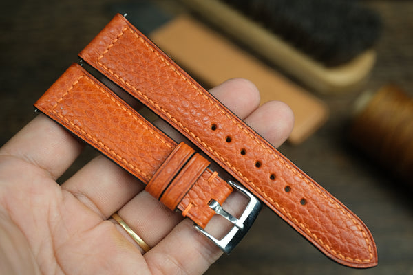 LEATHER WATCH STRAP, ORANGE DOLLARO LEATHER WATCH BAND.