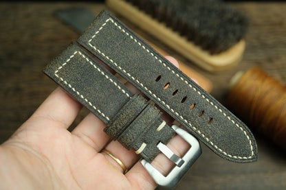 Panerai Watch Strap, Black Distressed Leather Watch Band
