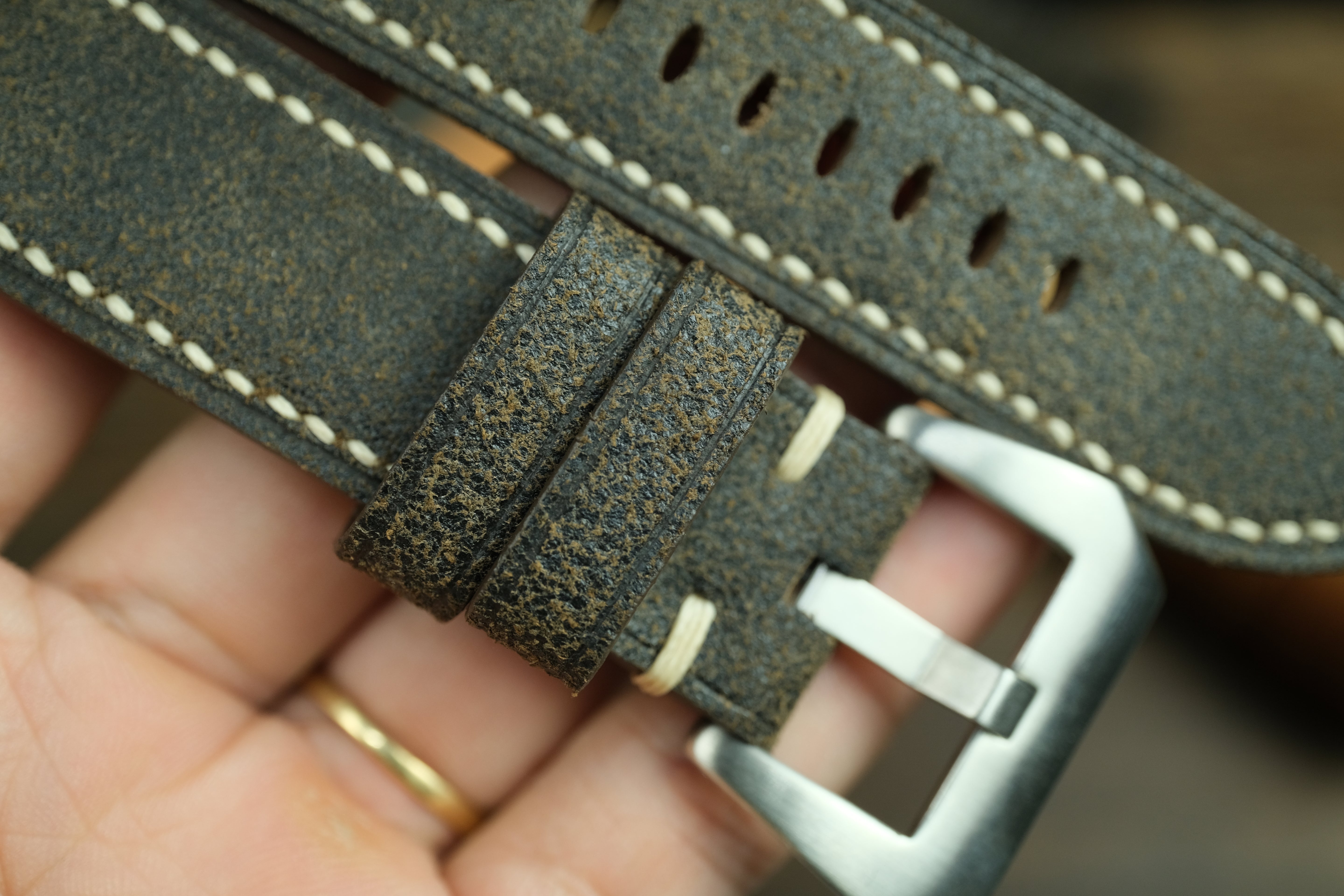 Panerai Watch Strap, Black Distressed Leather Watch Band