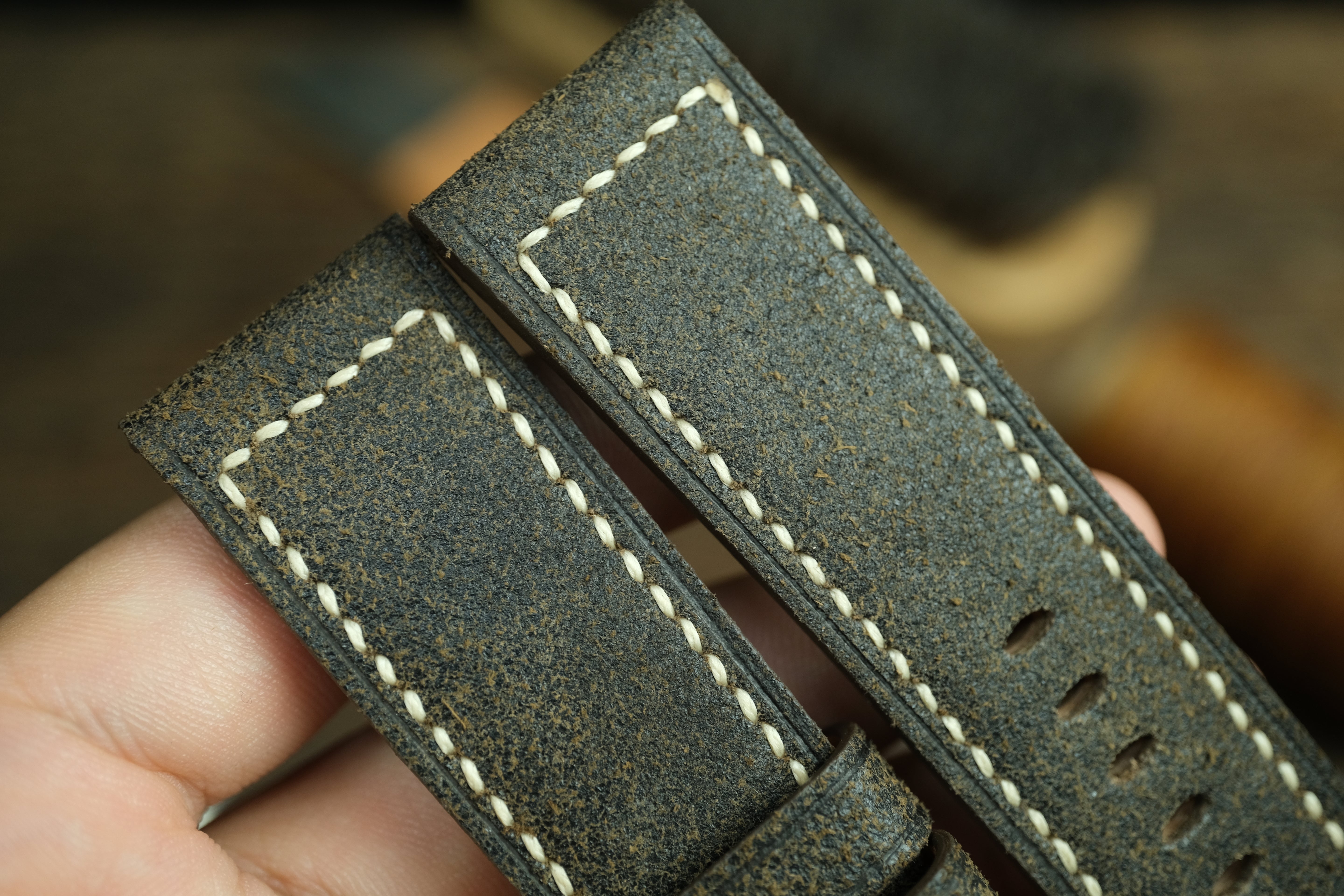 Panerai Watch Strap, Black Distressed Leather Watch Band