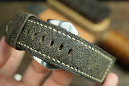Panerai Watch Strap, Black Distressed Leather Watch Band