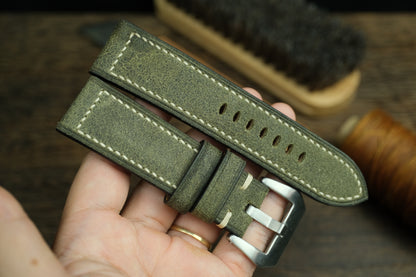Panerai Watch Strap, Olive Green Distressed Leather Watch Band