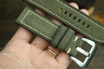 Panerai Watch Strap, Olive Green Distressed Leather Watch Band
