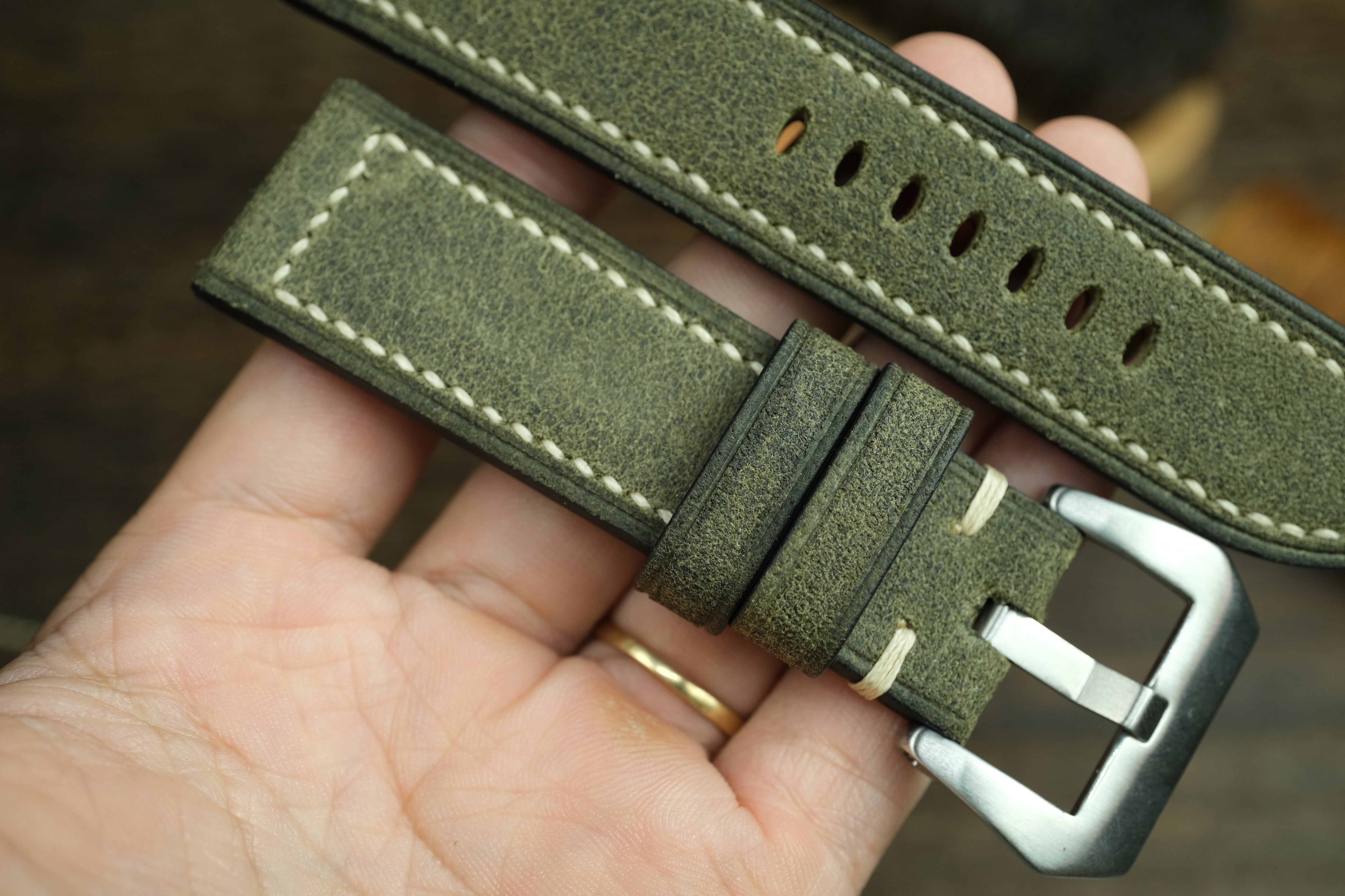 Panerai Watch Strap, Olive Green Distressed Leather Watch Band