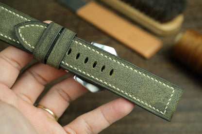 Panerai Watch Strap, Olive Green Distressed Leather Watch Band