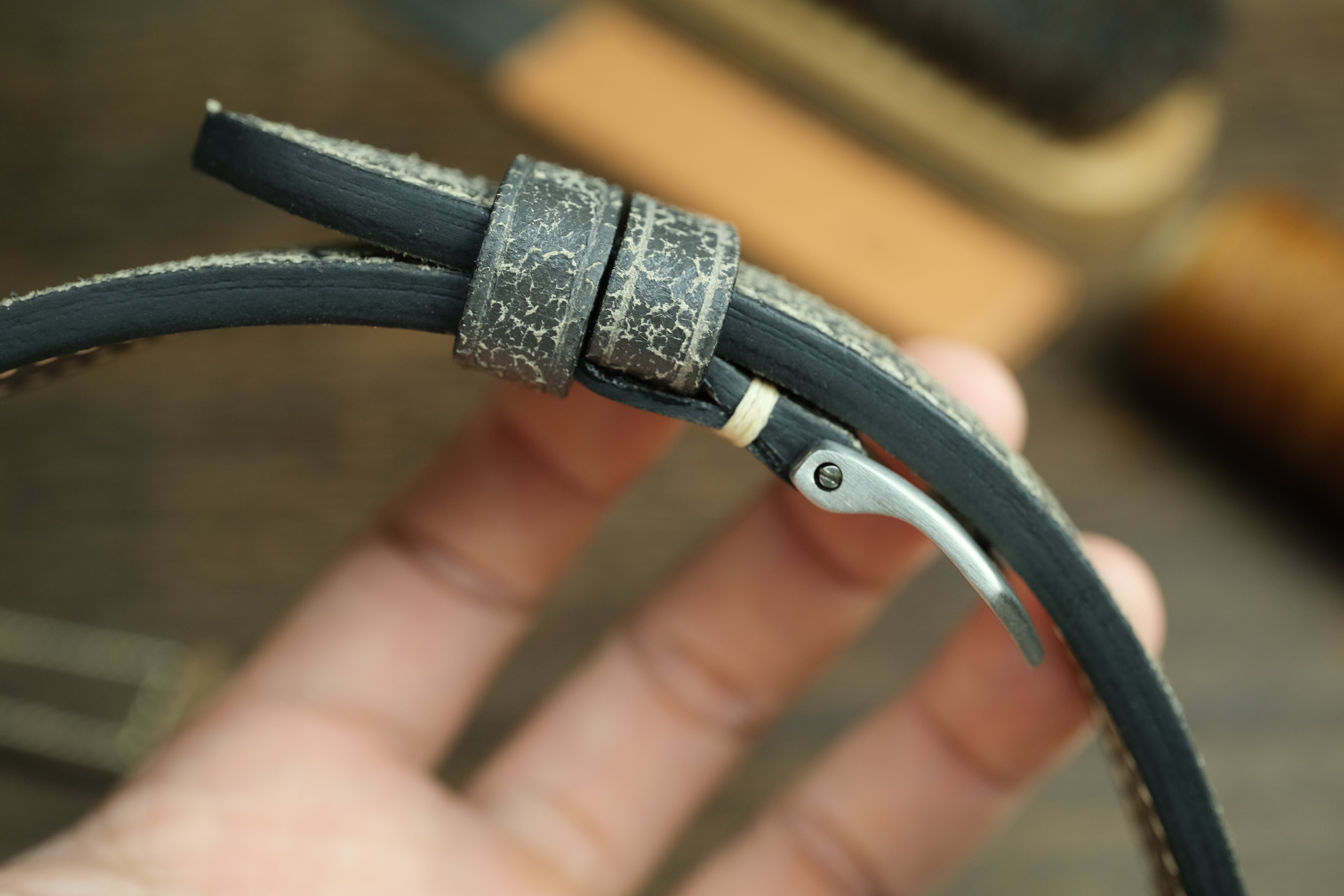Panerai Watch Strap, Black/Grey Distressed Leather Watch Band