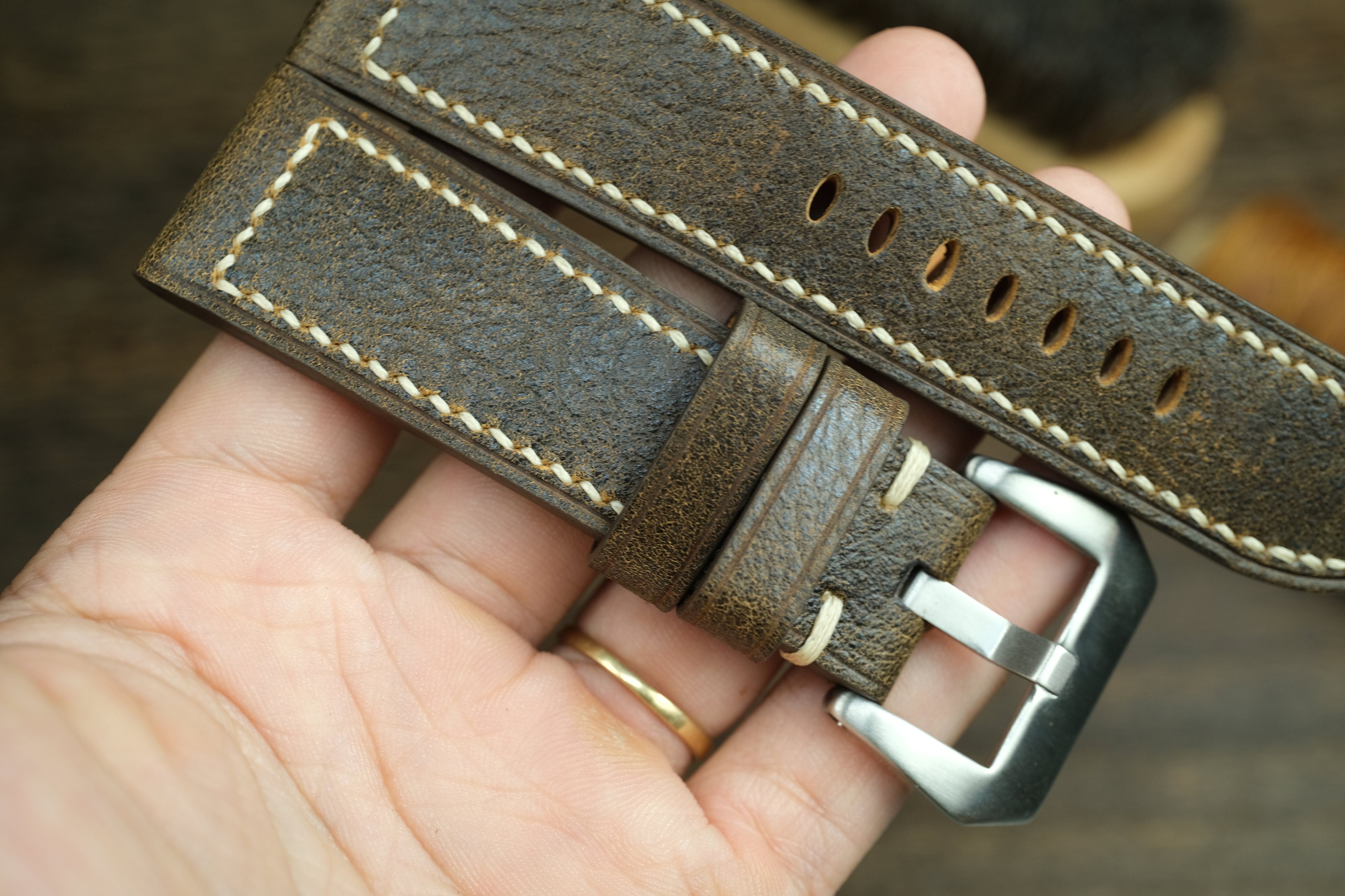 Panerai Black/Gold Distressed Leather Watch Strap