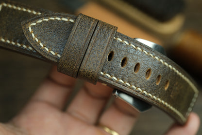 Panerai Black/Gold Distressed Leather Watch Strap