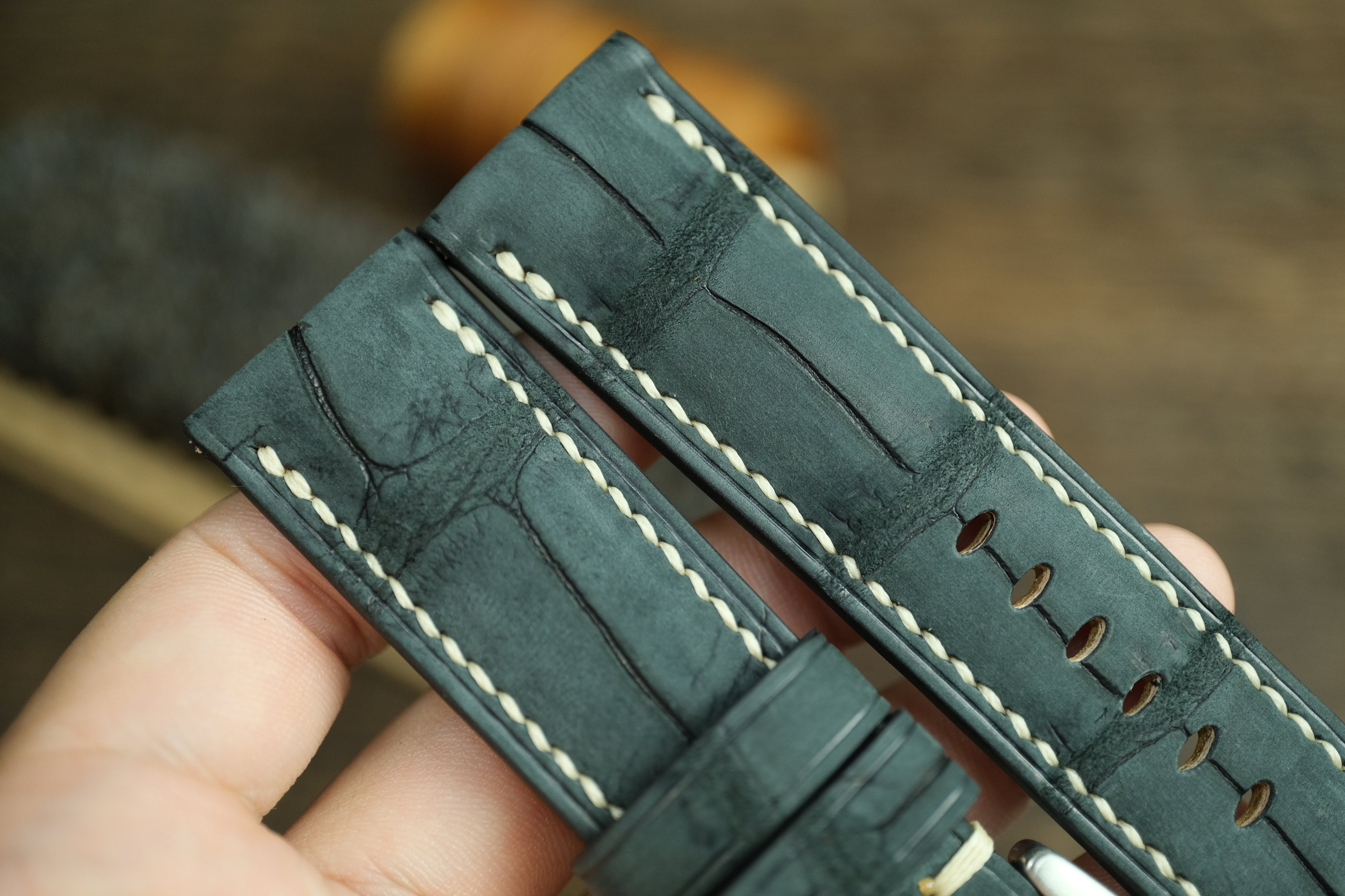 Panerai Watch Strap, Genuine Nubuck Black Alligator Leather