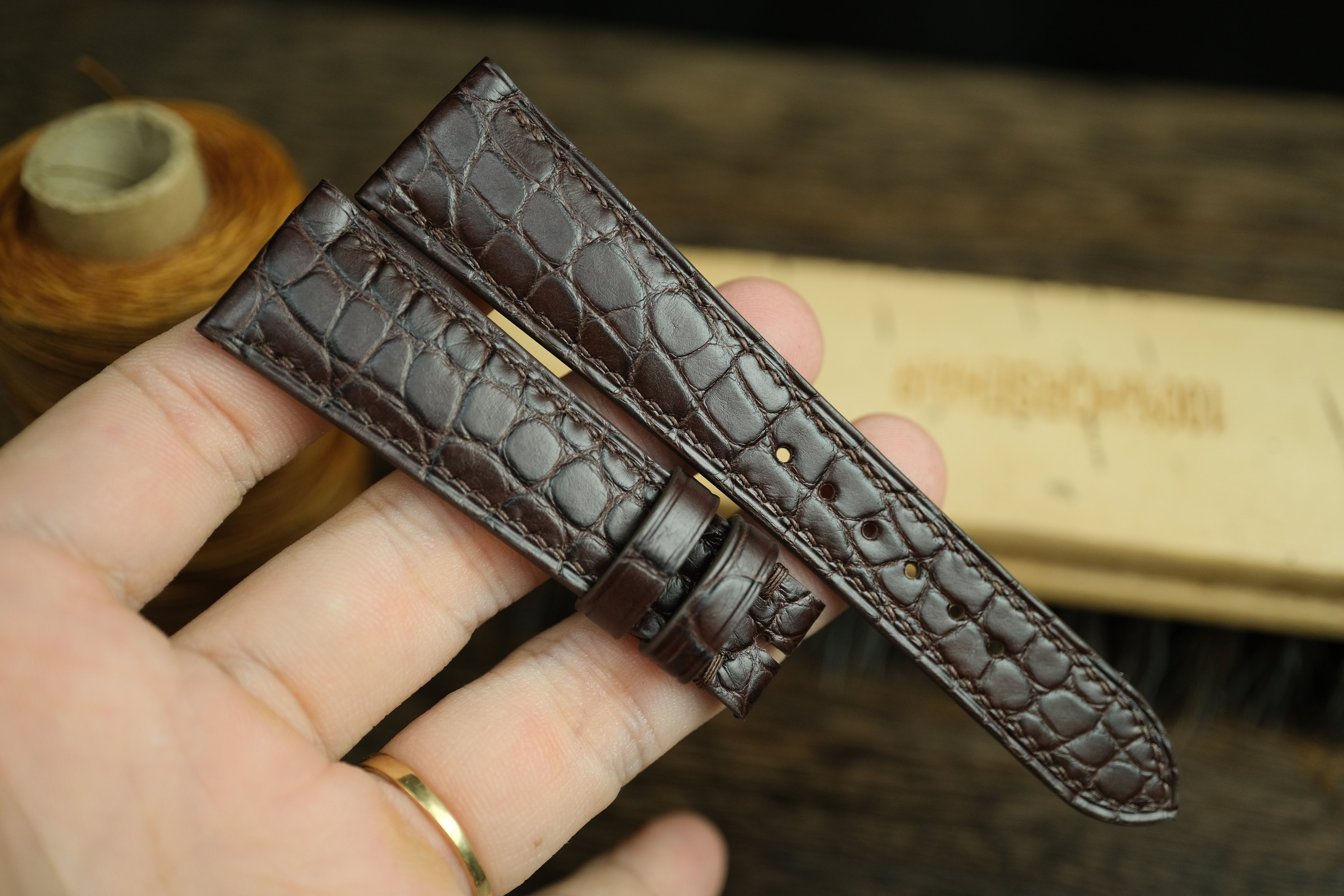 Genuine Dark Brown Alligator Leather (small Scale), Handmade Watch Strap.