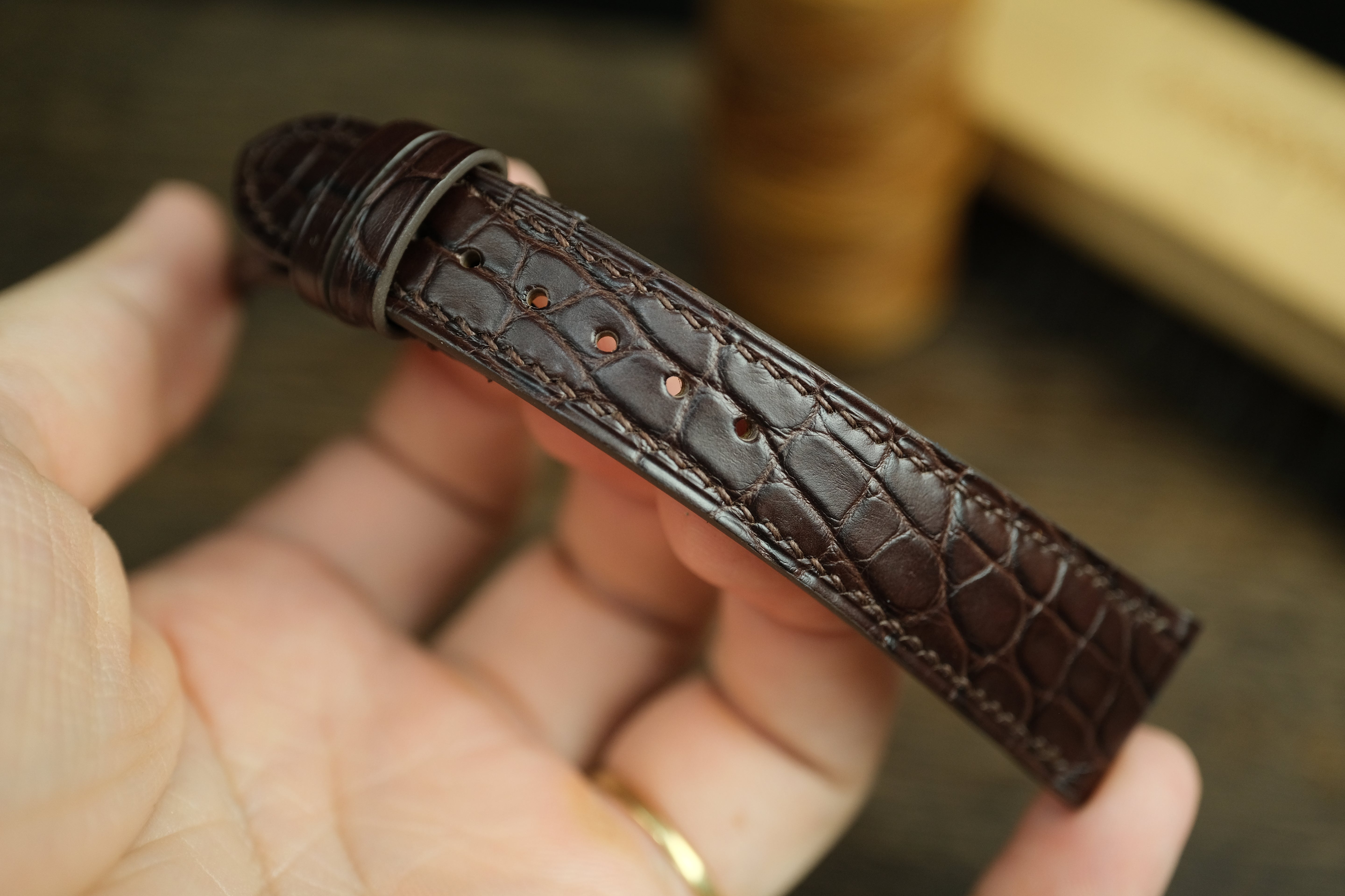 Genuine Dark Brown Alligator Leather (small Scale), Handmade Watch Strap.