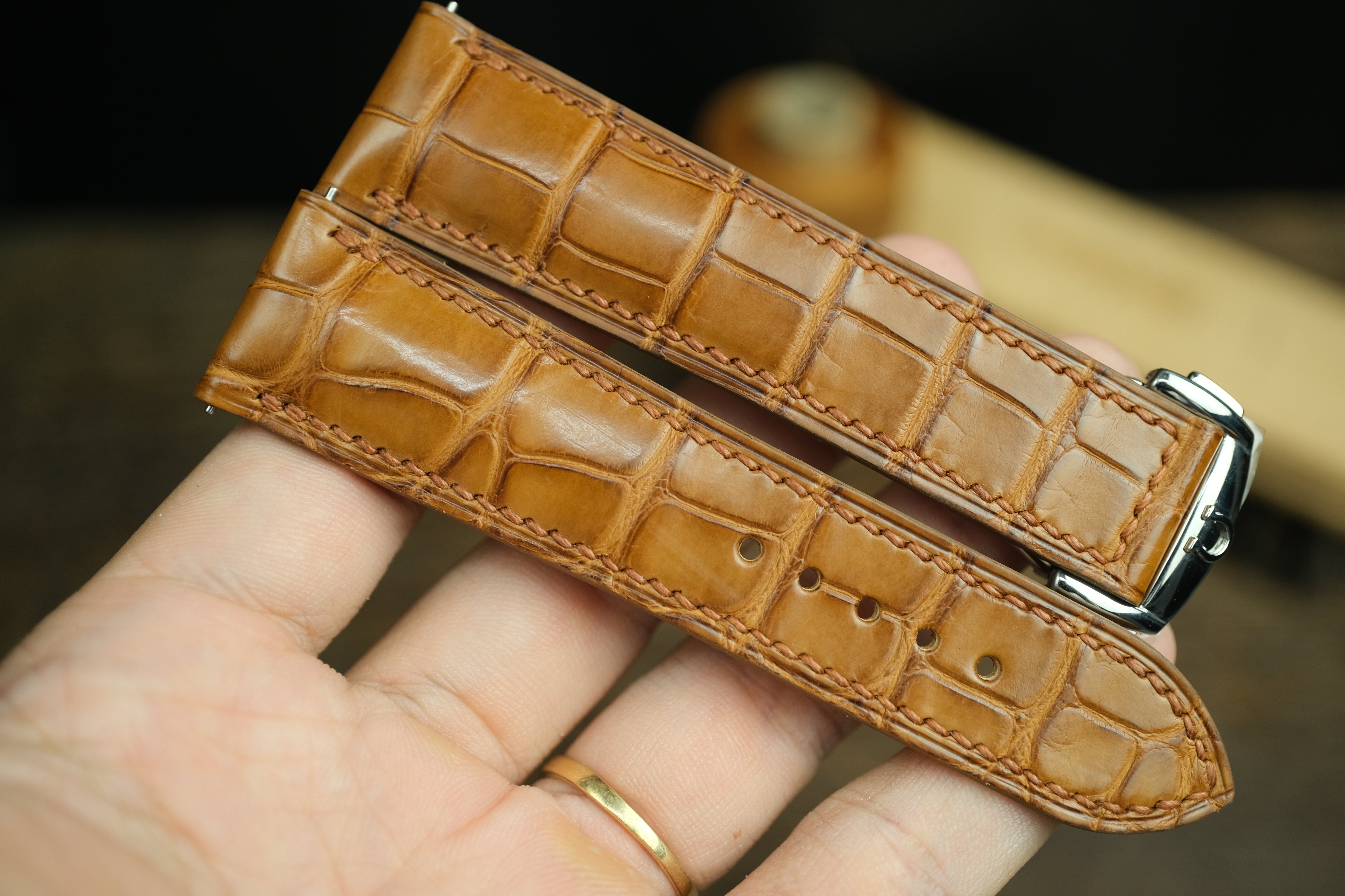 Handmade Gold Brown Alligator Omega Watch Strap
