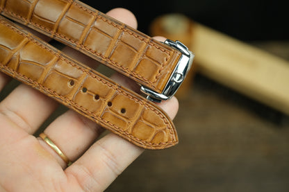 Handmade Gold Brown Alligator Omega Watch Strap