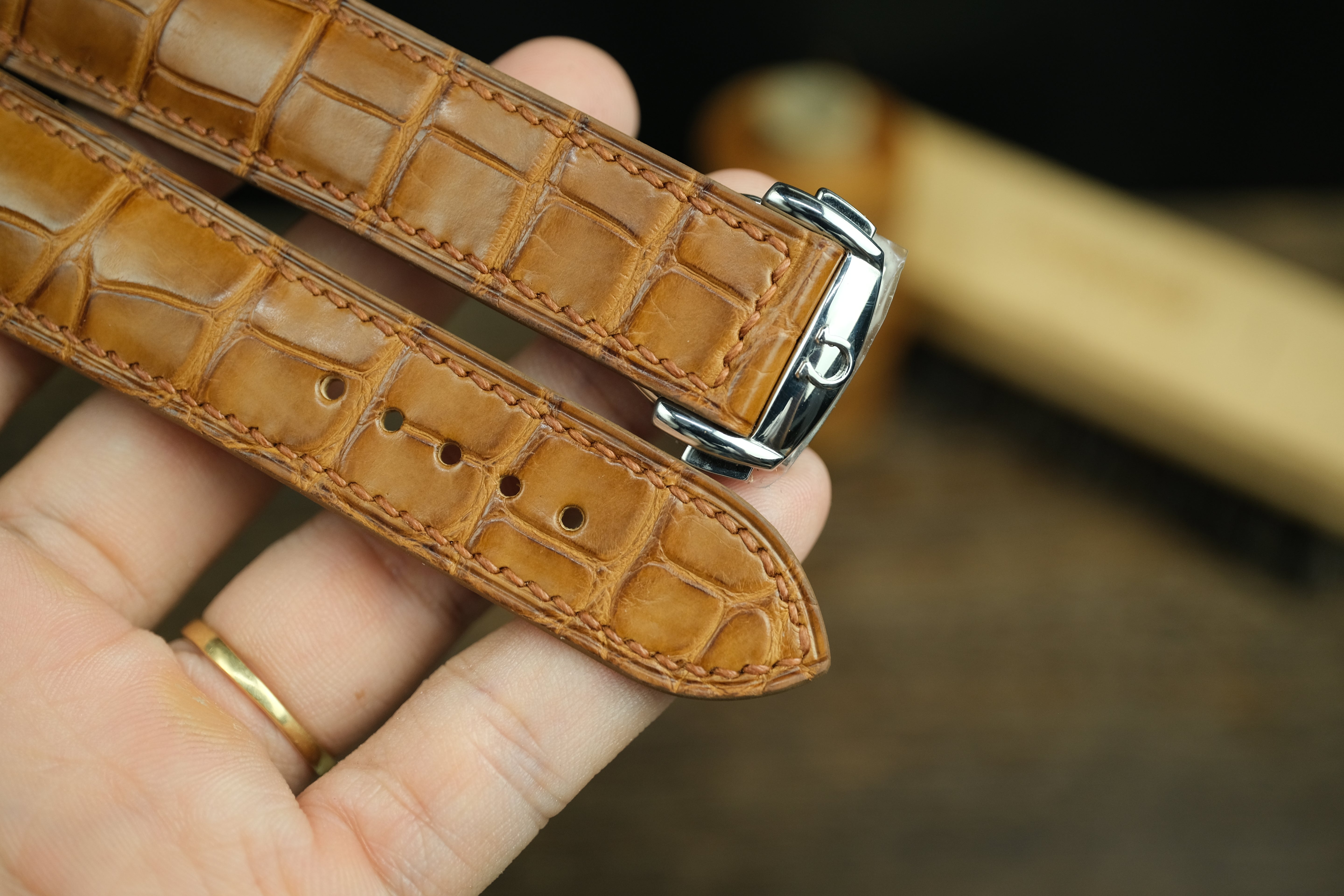 Handmade Gold Brown Alligator Omega Watch Strap
