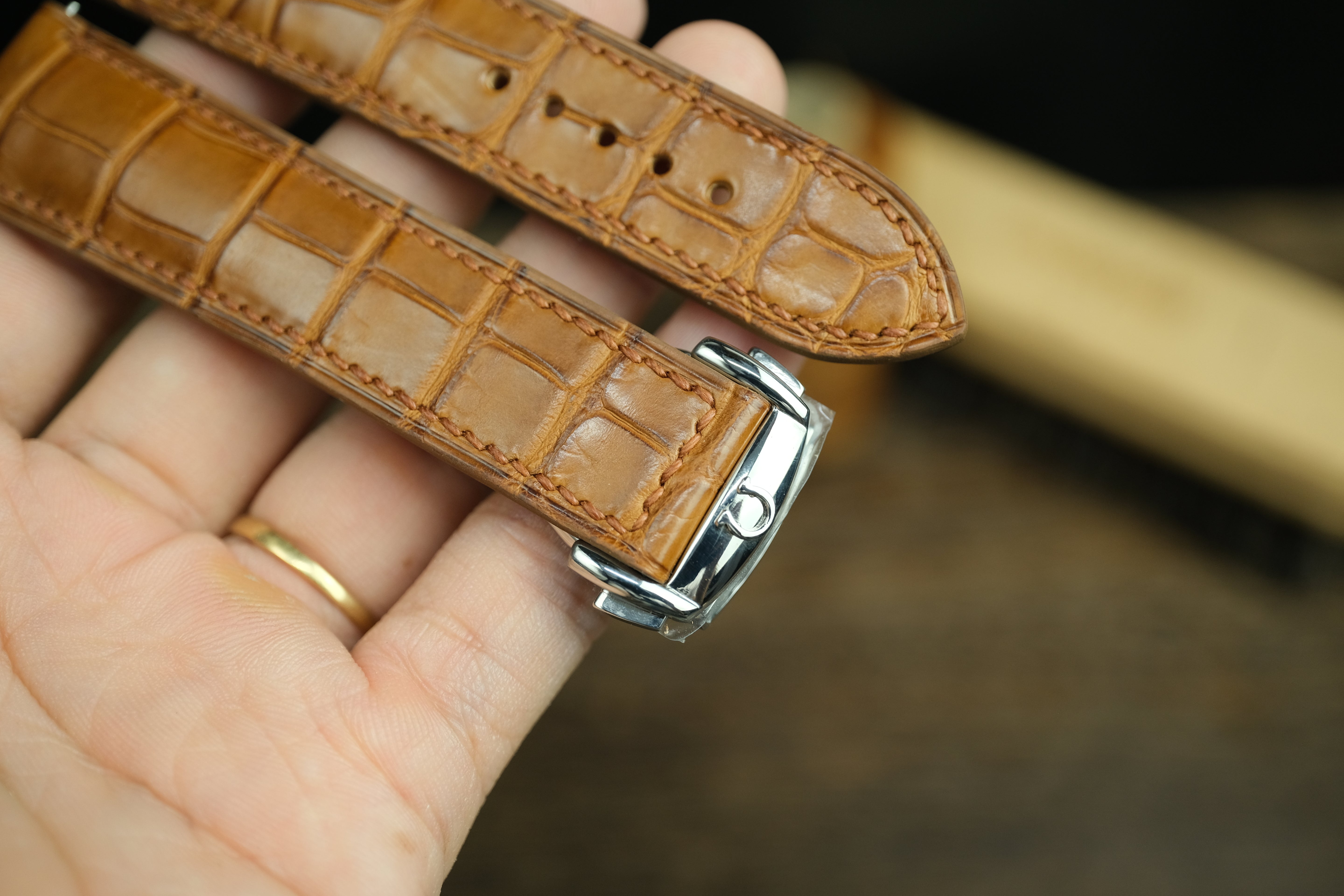 Handmade Gold Brown Alligator Omega Watch Strap