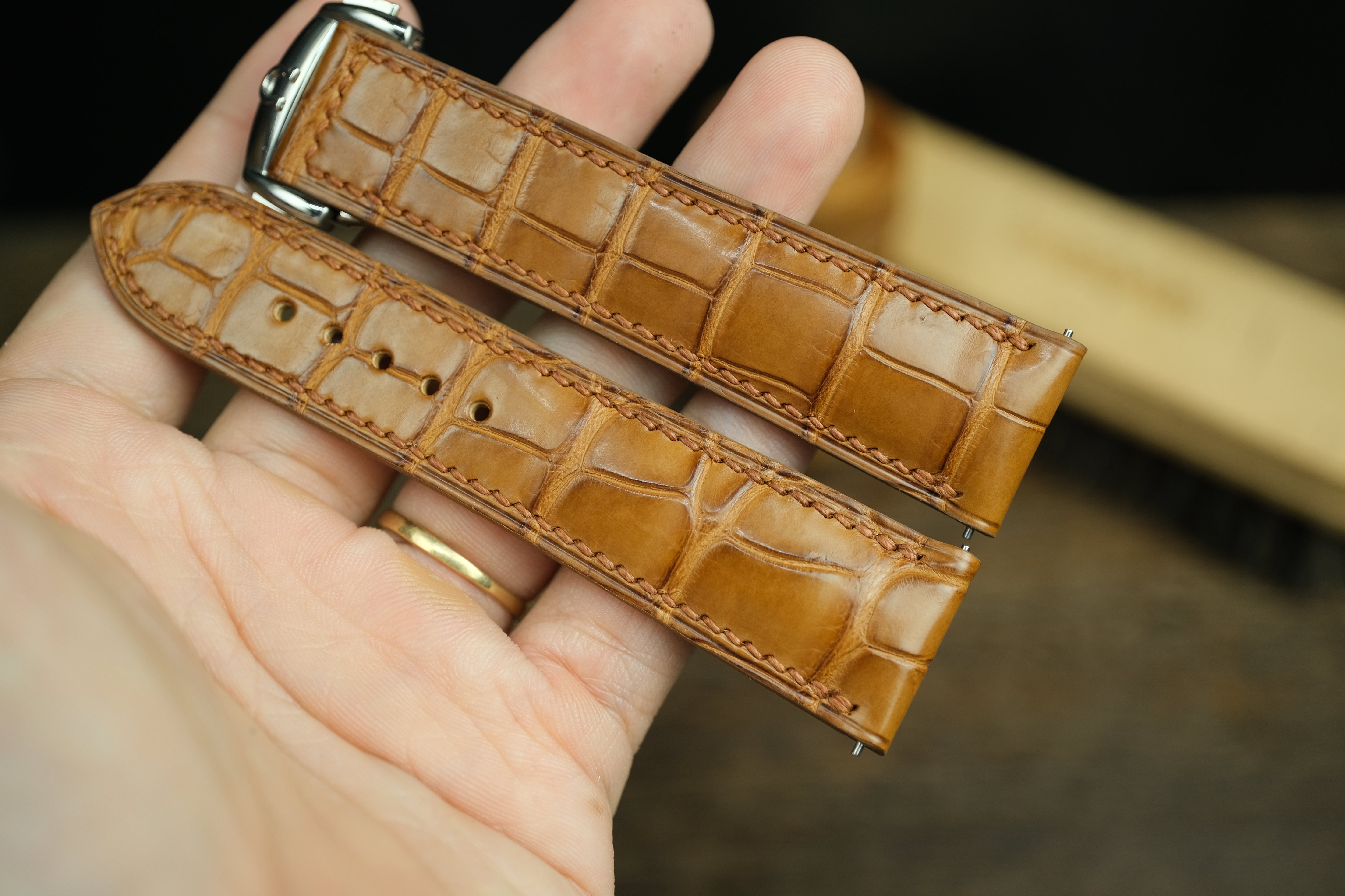 Handmade Gold Brown Alligator Omega Watch Strap