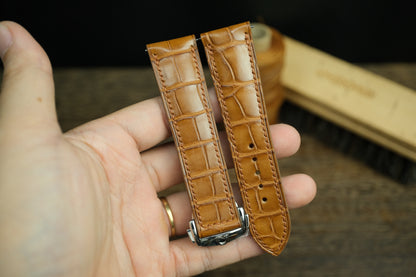 Handmade Gold Brown Alligator Omega Watch Strap