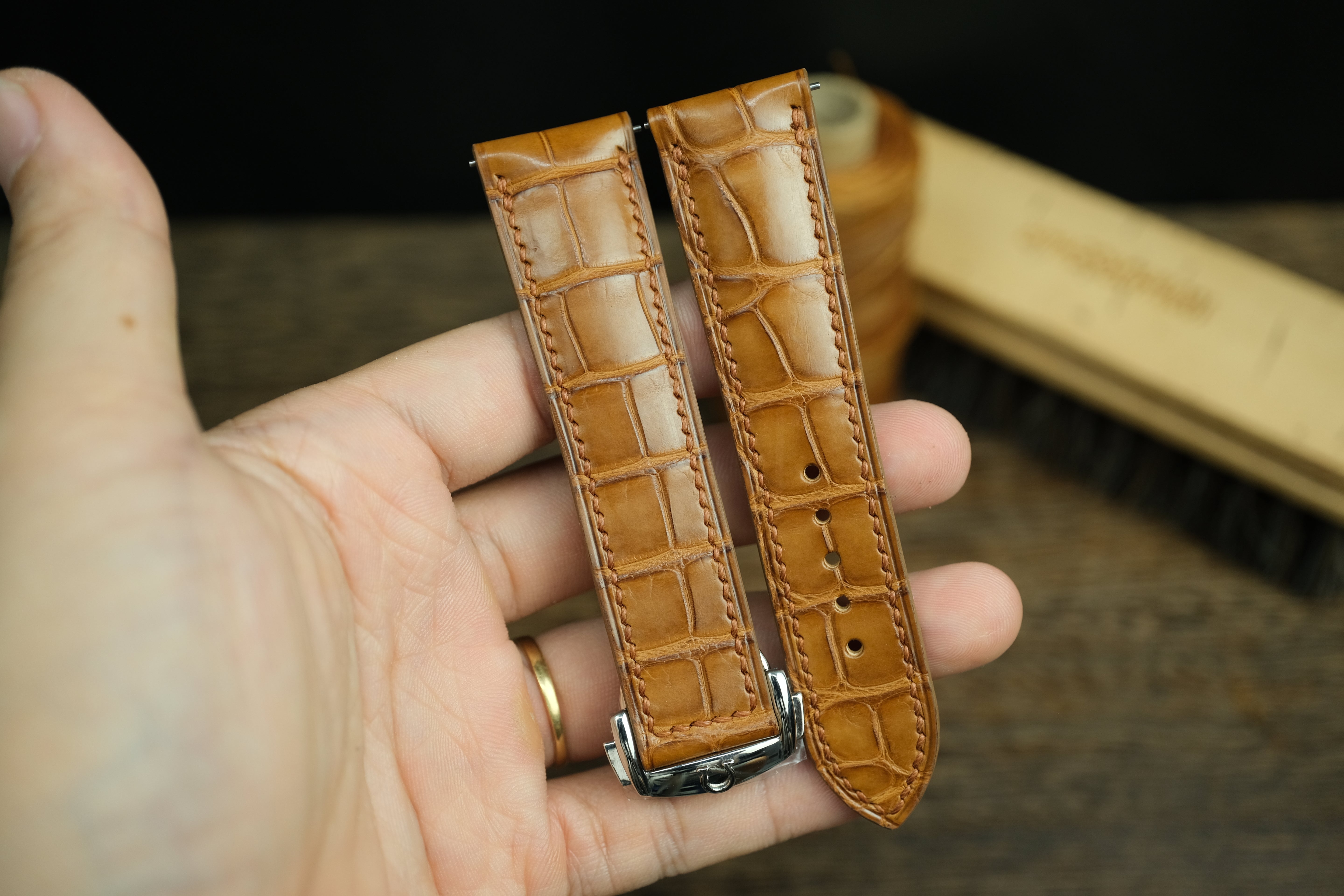 Handmade Gold Brown Alligator Omega Watch Strap