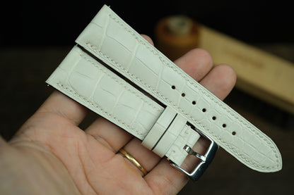 Genuine White/Cream Alligator Leather, Handmade Watch Strap
