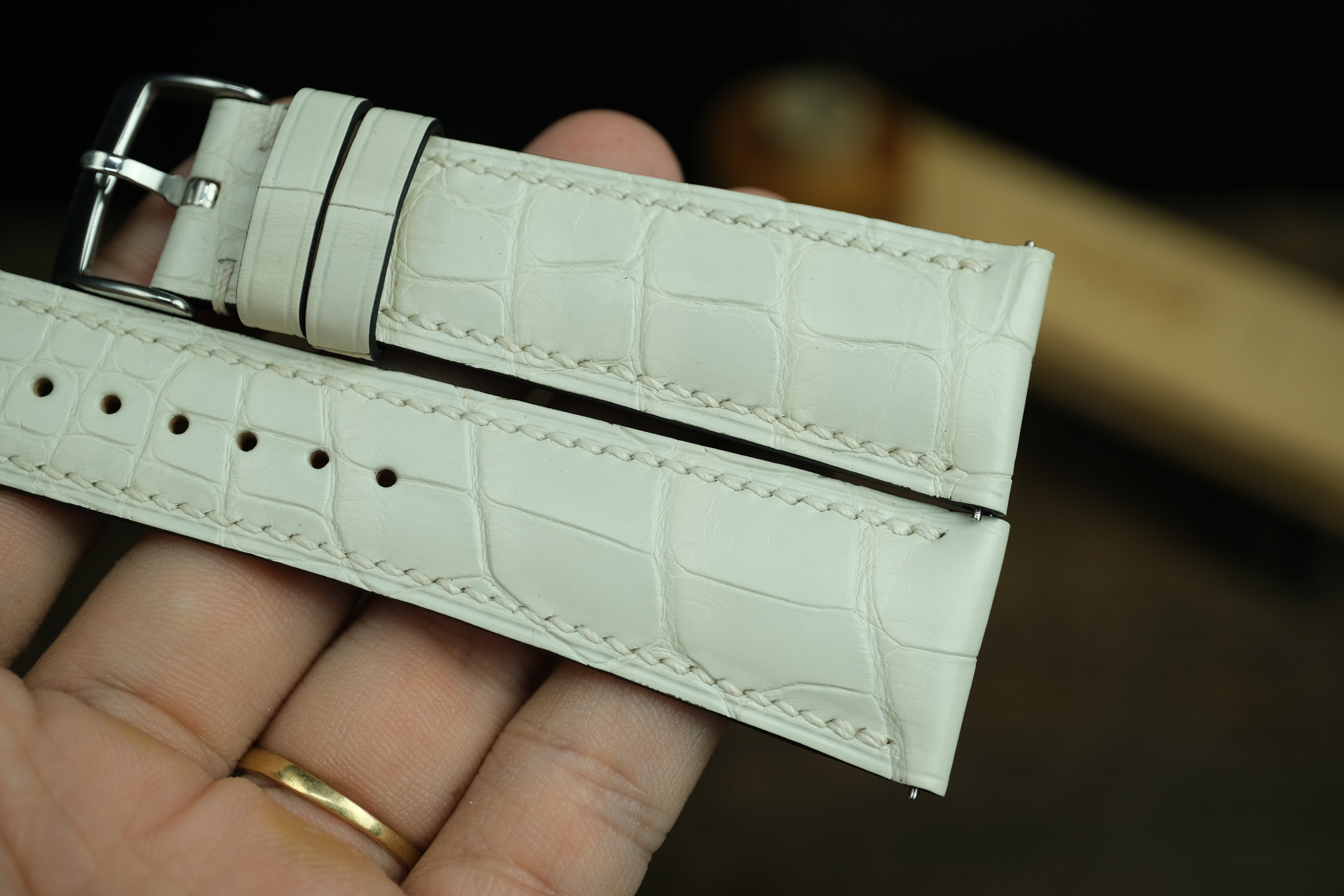 Genuine White/Cream Alligator Leather, Handmade Watch Strap