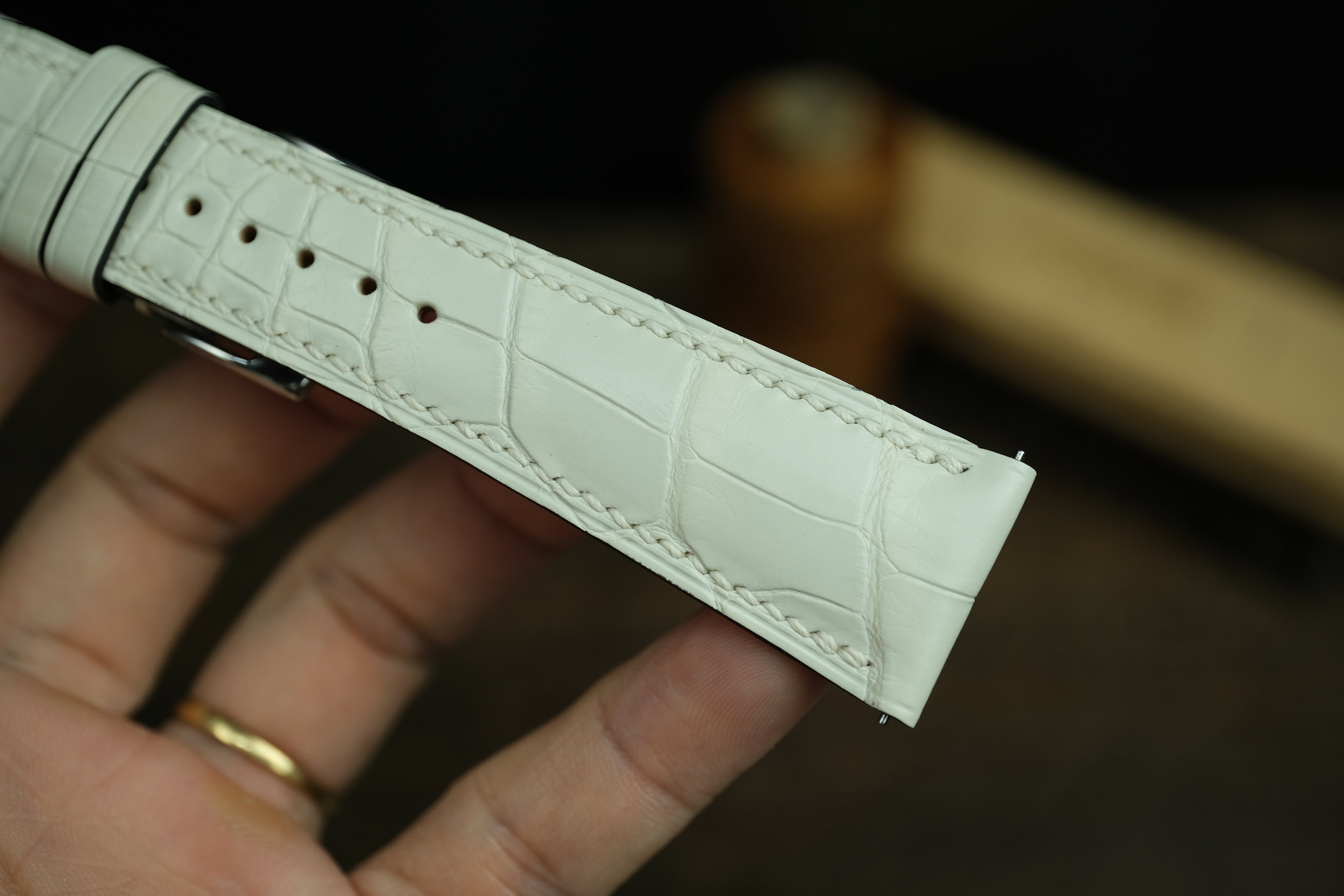 Genuine White/Cream Alligator Leather, Handmade Watch Strap