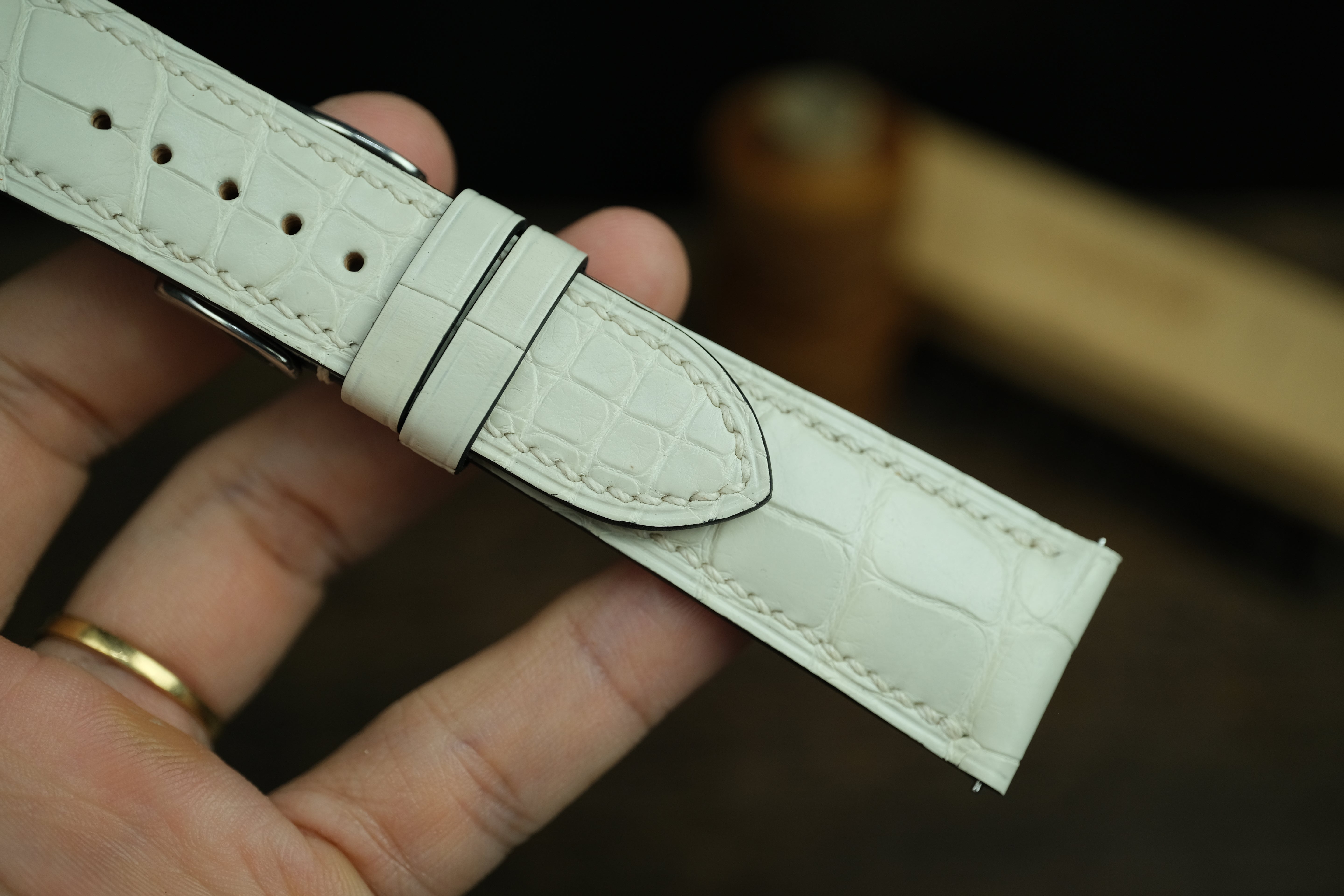 Genuine White/Cream Alligator Leather, Handmade Watch Strap