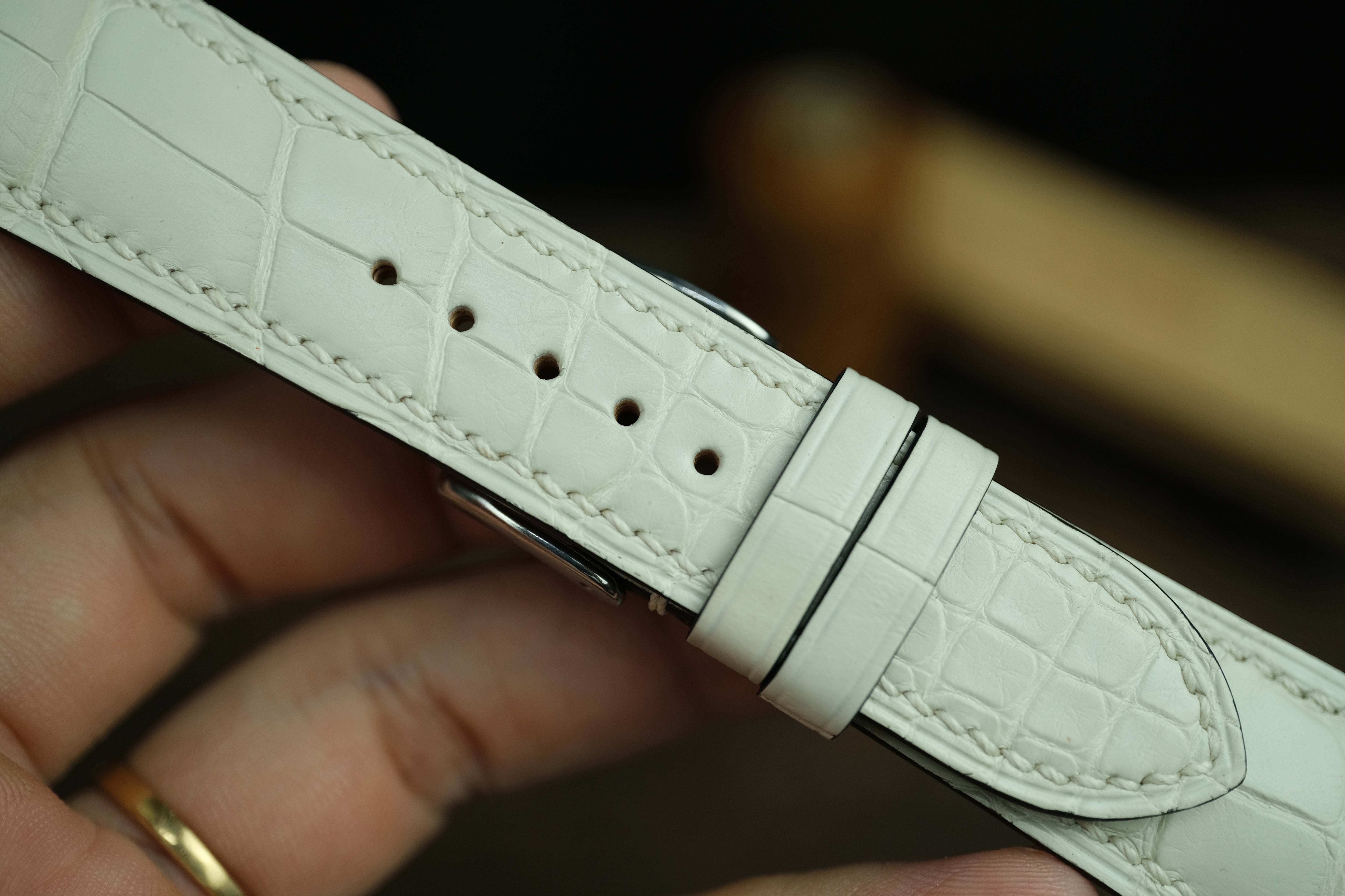 Genuine White/Cream Alligator Leather, Handmade Watch Strap