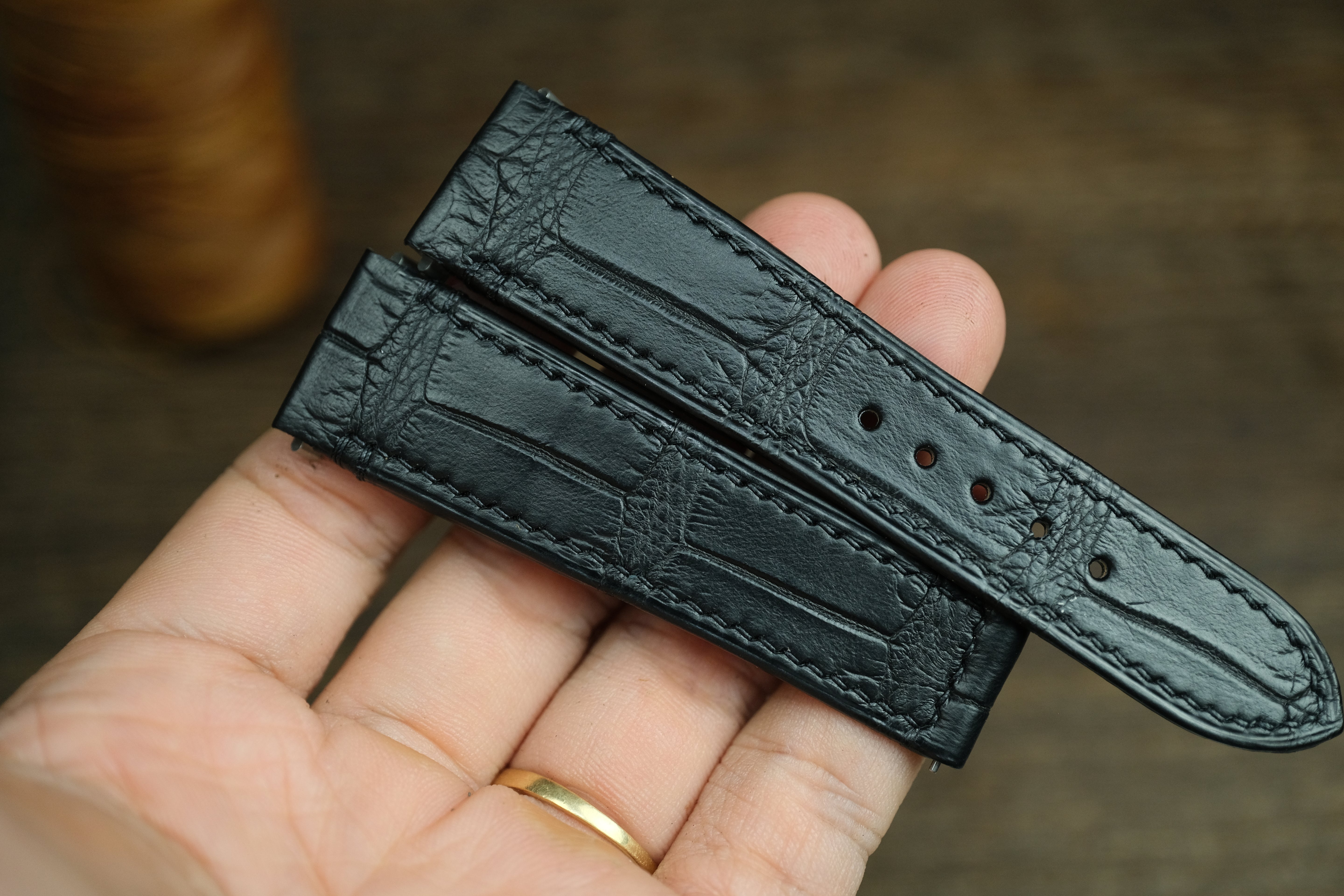Genuine Black Alligator Leather Santos De Cartier Watch Strap