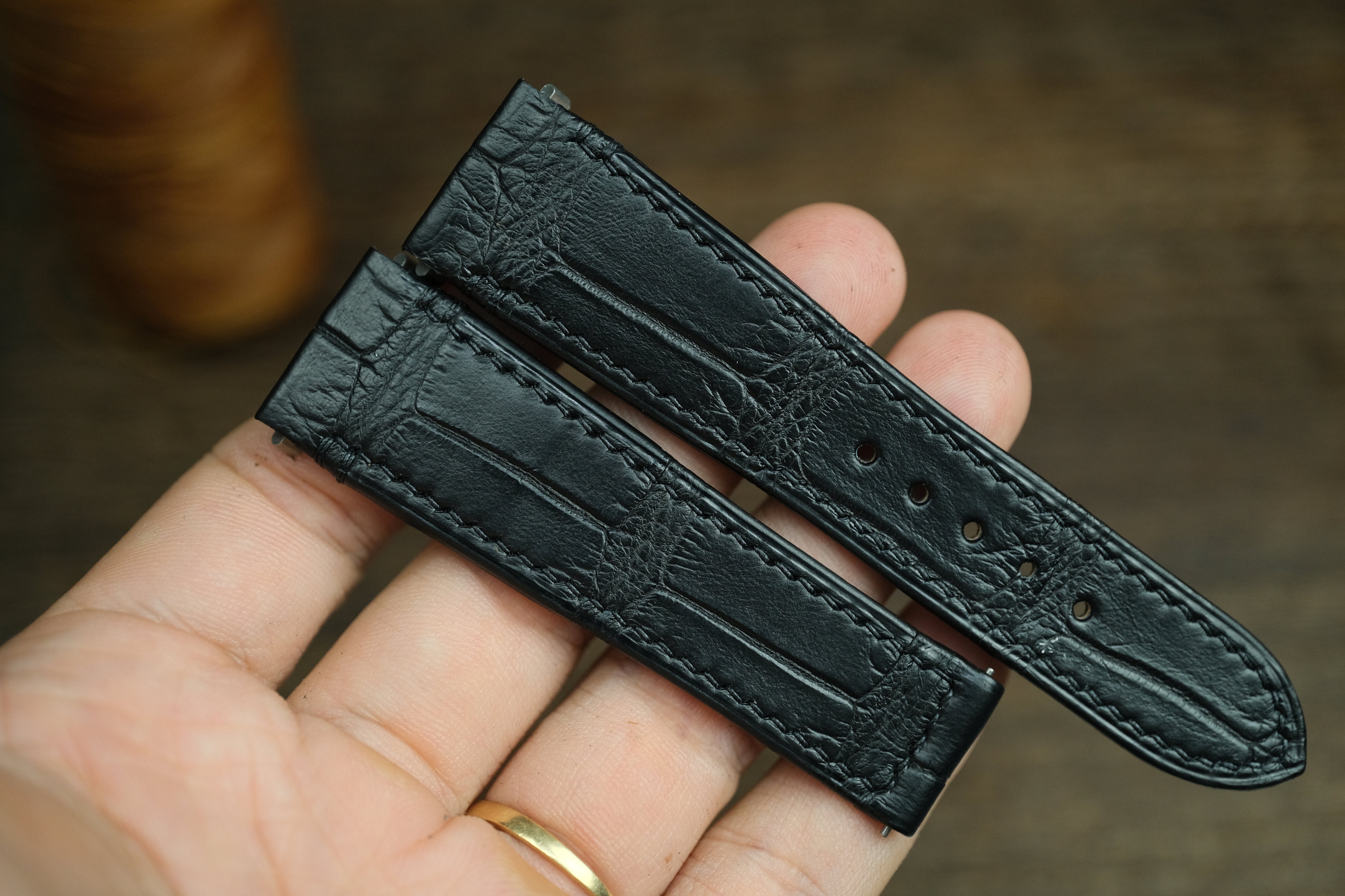 Genuine Black Alligator Leather Santos De Cartier Watch Strap