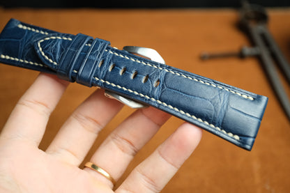 Panerai Watch Strap, Handmade Genuine Blue Alligator Leather