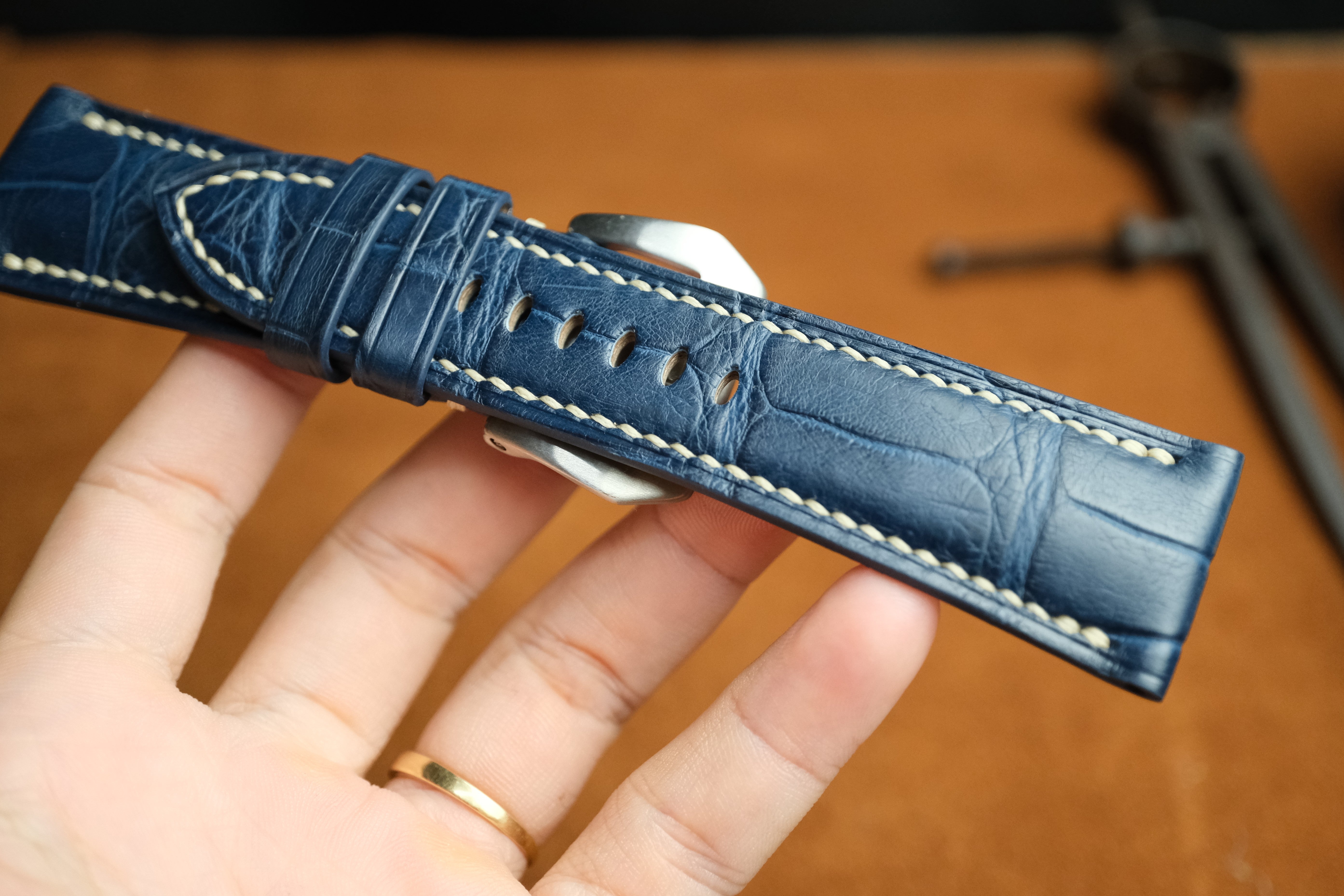 Panerai Watch Strap, Handmade Genuine Blue Alligator Leather