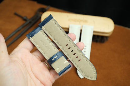 Panerai Watch Strap, Handmade Genuine Blue Alligator Leather