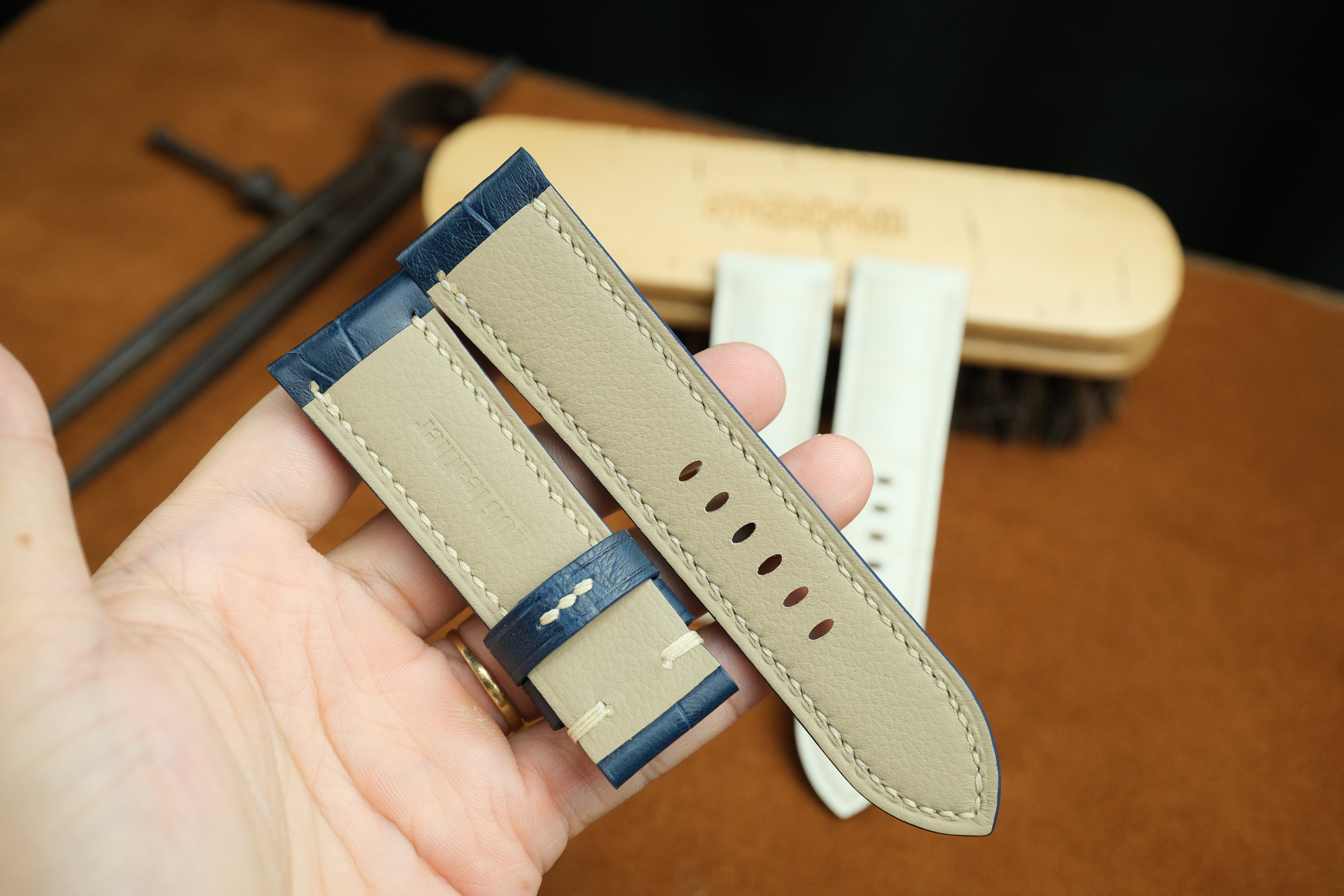 Panerai Watch Strap, Handmade Genuine Blue Alligator Leather
