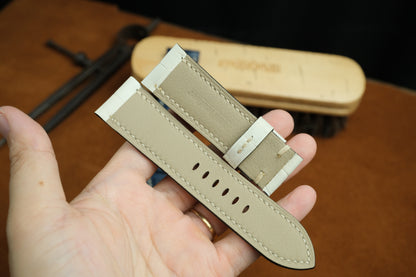 Panerai Watch Strap, Handmade Genuine White Cream Alligator Leather