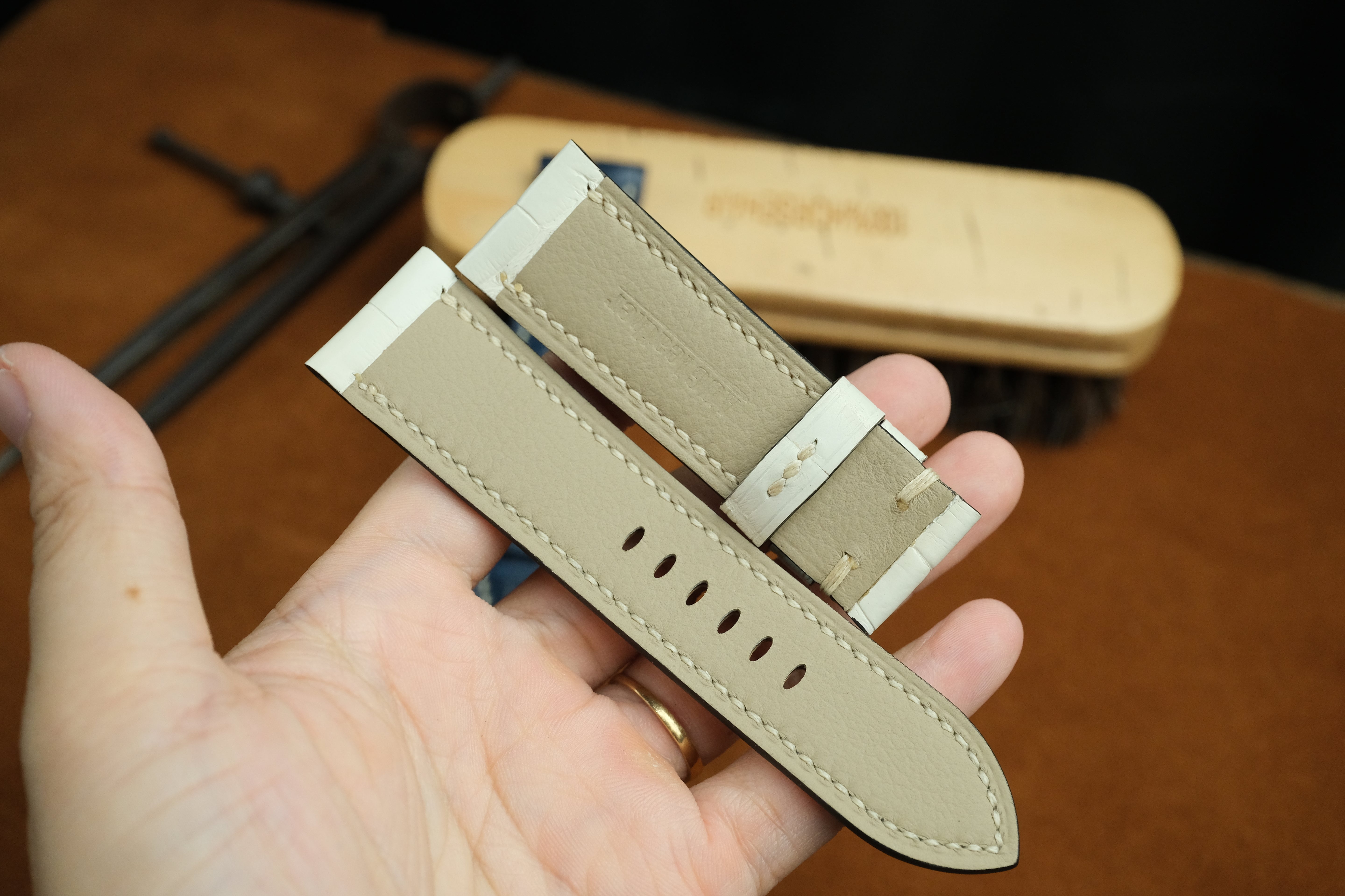 Panerai Watch Strap, Handmade Genuine White Cream Alligator Leather