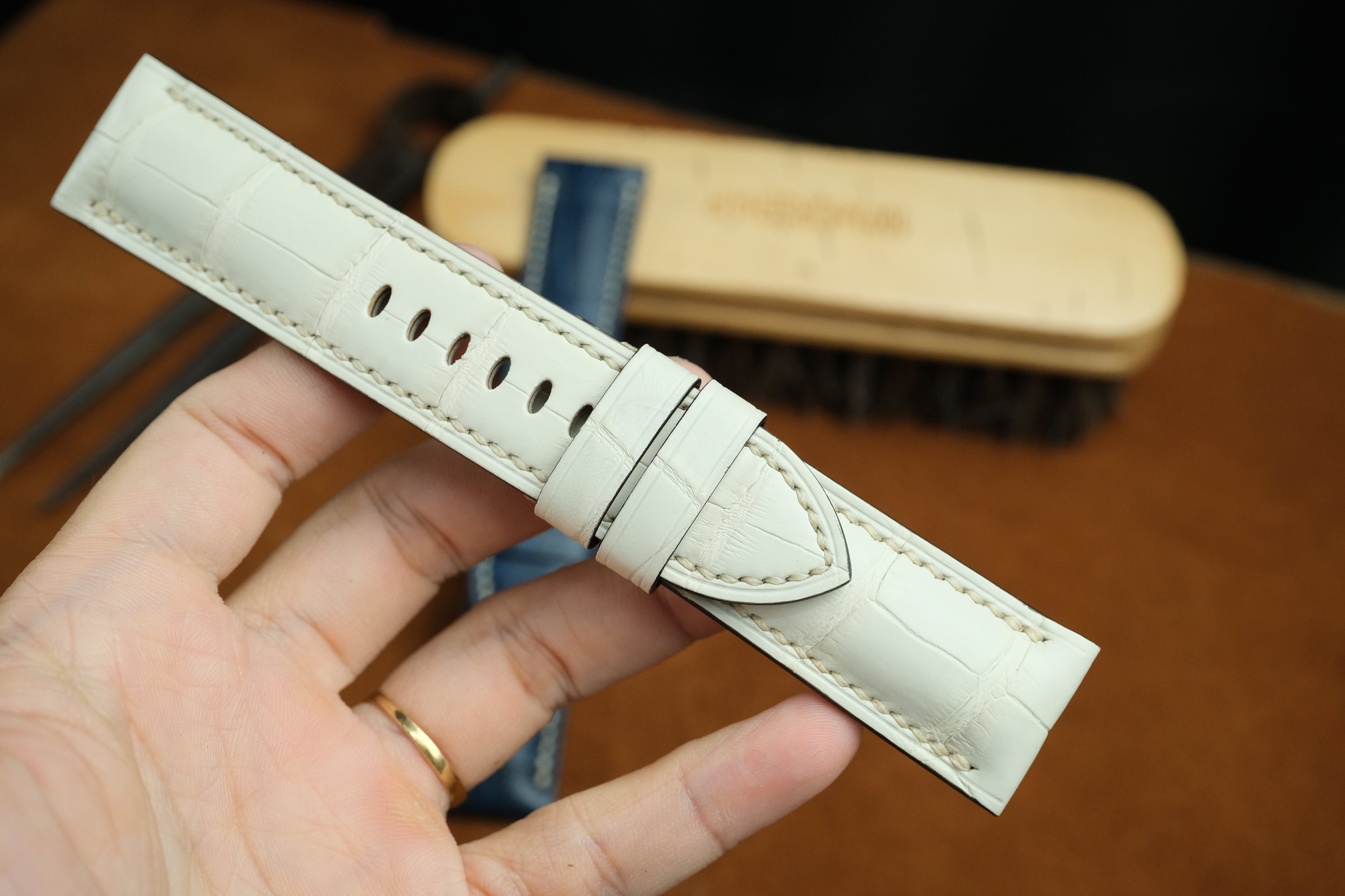 Panerai Watch Strap, Handmade Genuine White Cream Alligator Leather